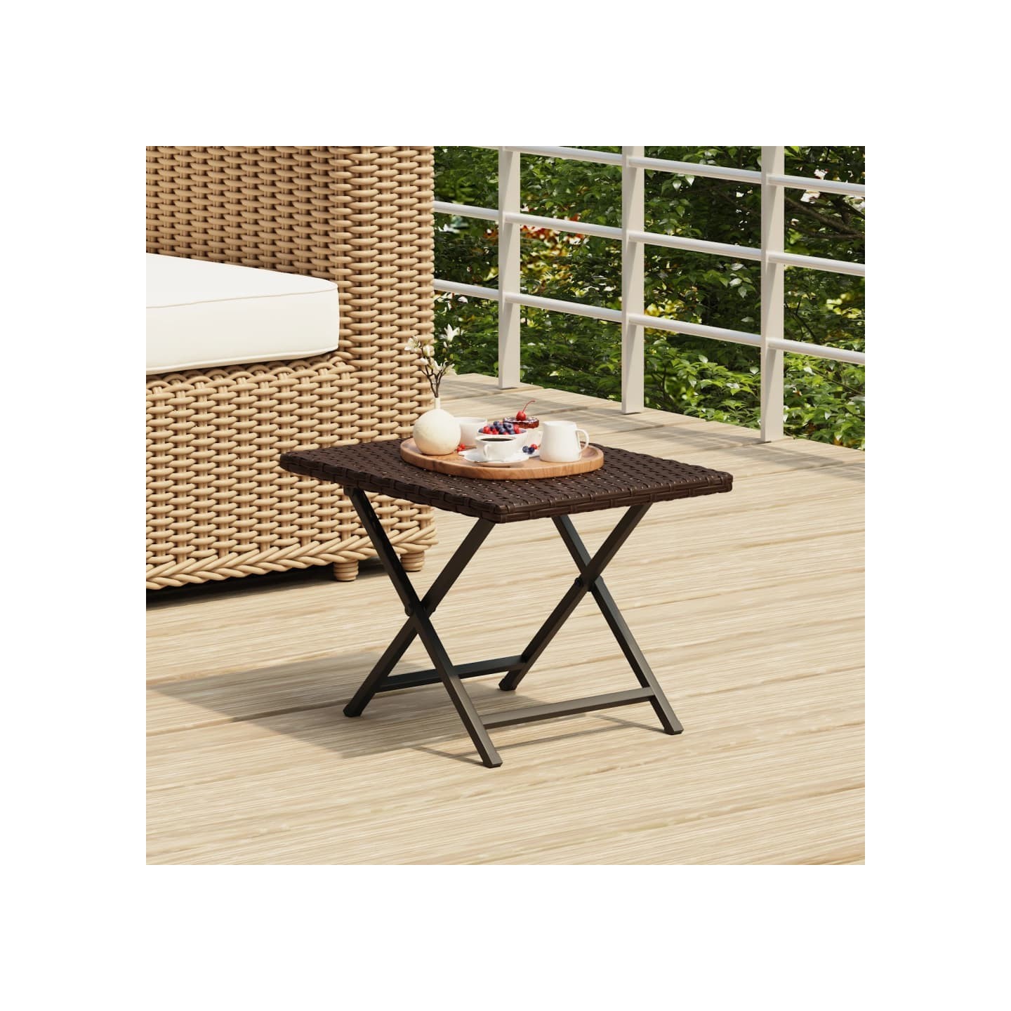 Table pliable marron 45x35x32 cm résine tressée