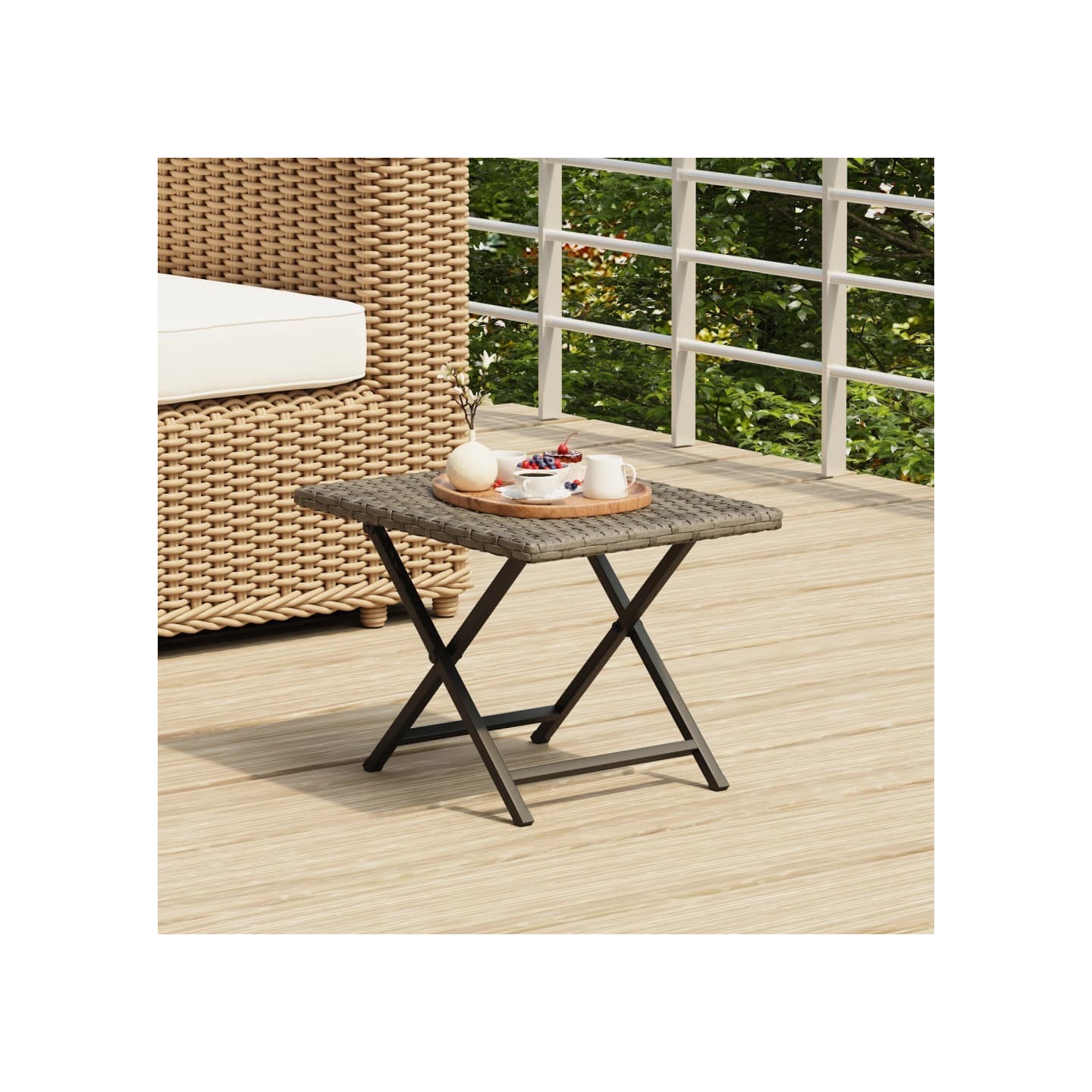 Table pliable gris 45x35x32 cm résine tressée