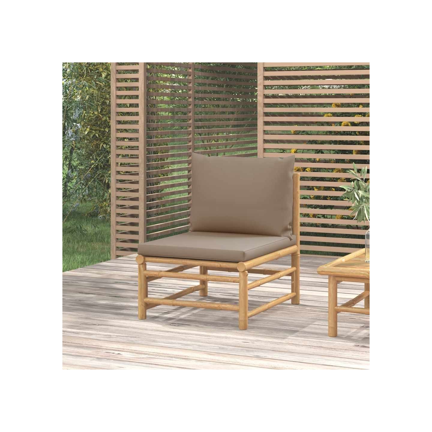 Canapé central de jardin avec coussins taupe bambou
