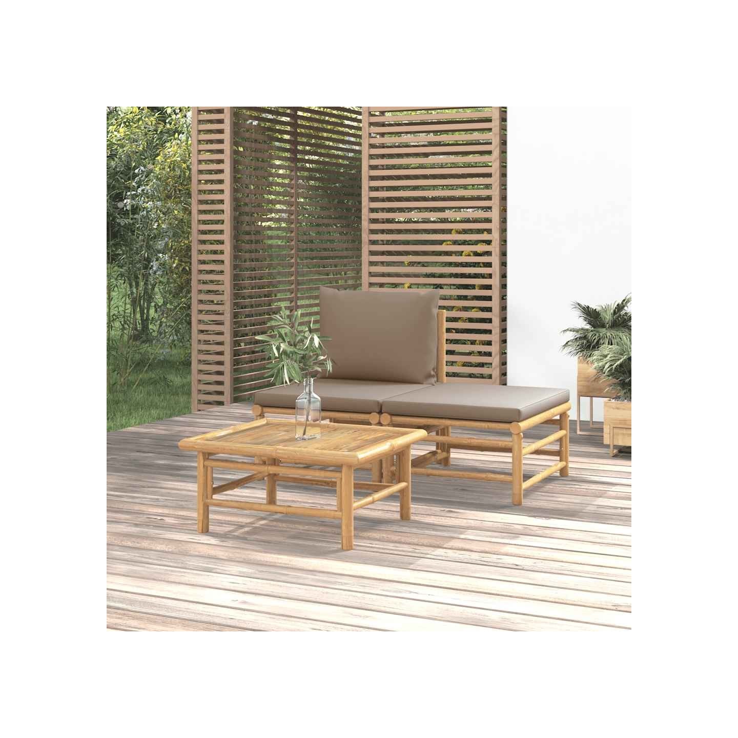 Salon de jardin 3 pcs avec coussins taupe bambou