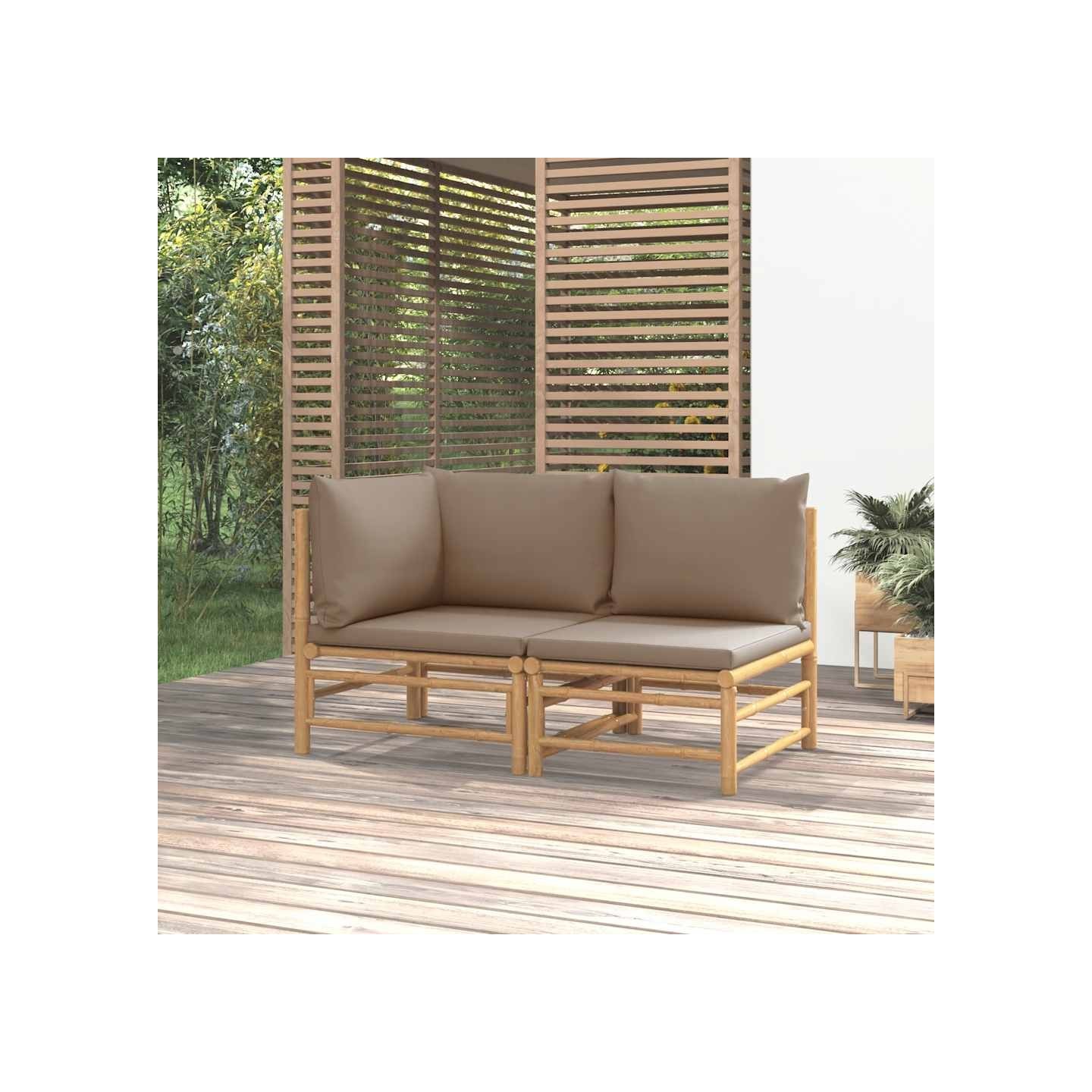 Salon de jardin 2 pcs avec coussins taupe bambou