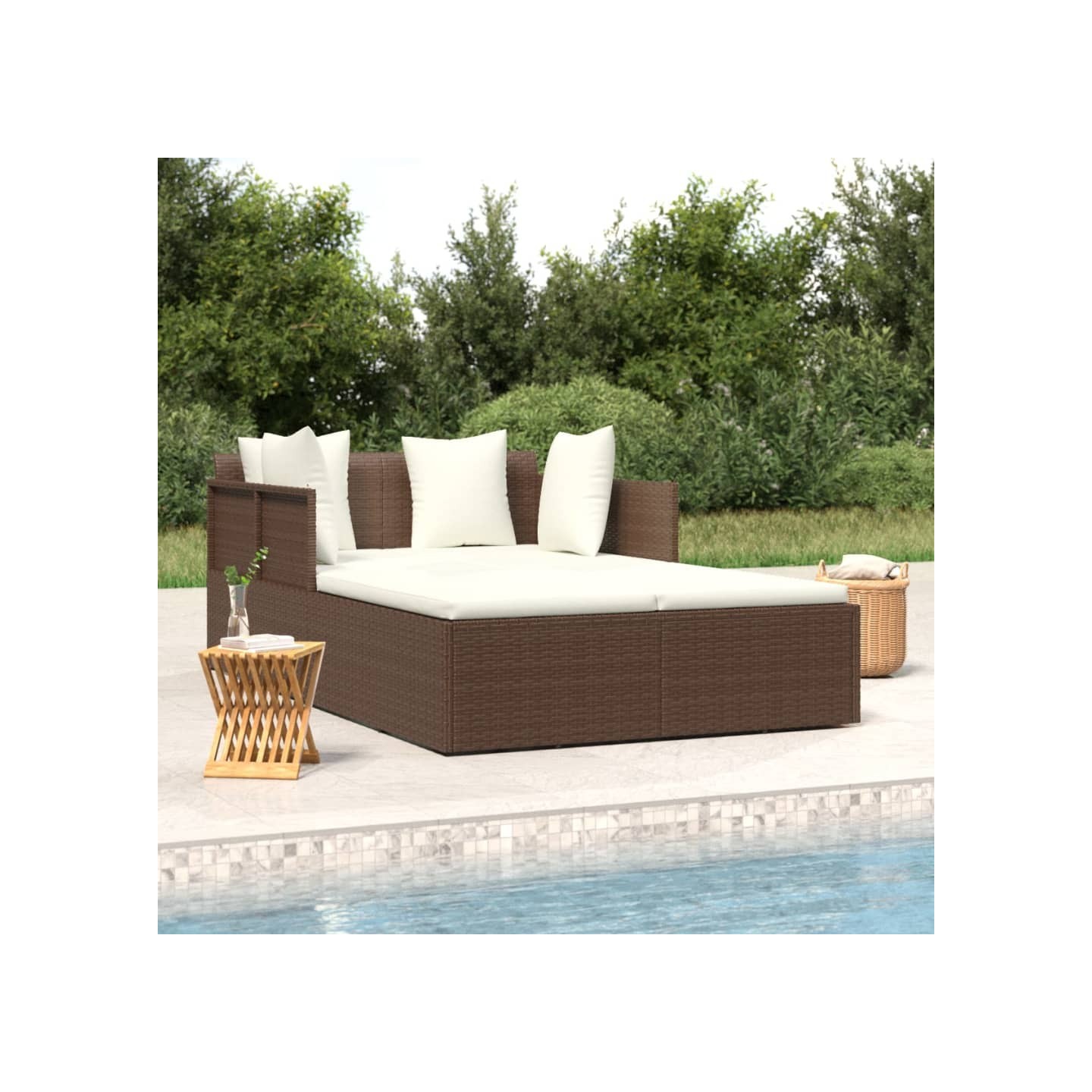 Chaise longue avec coussins marron 182x118x63 cm résine tressée
