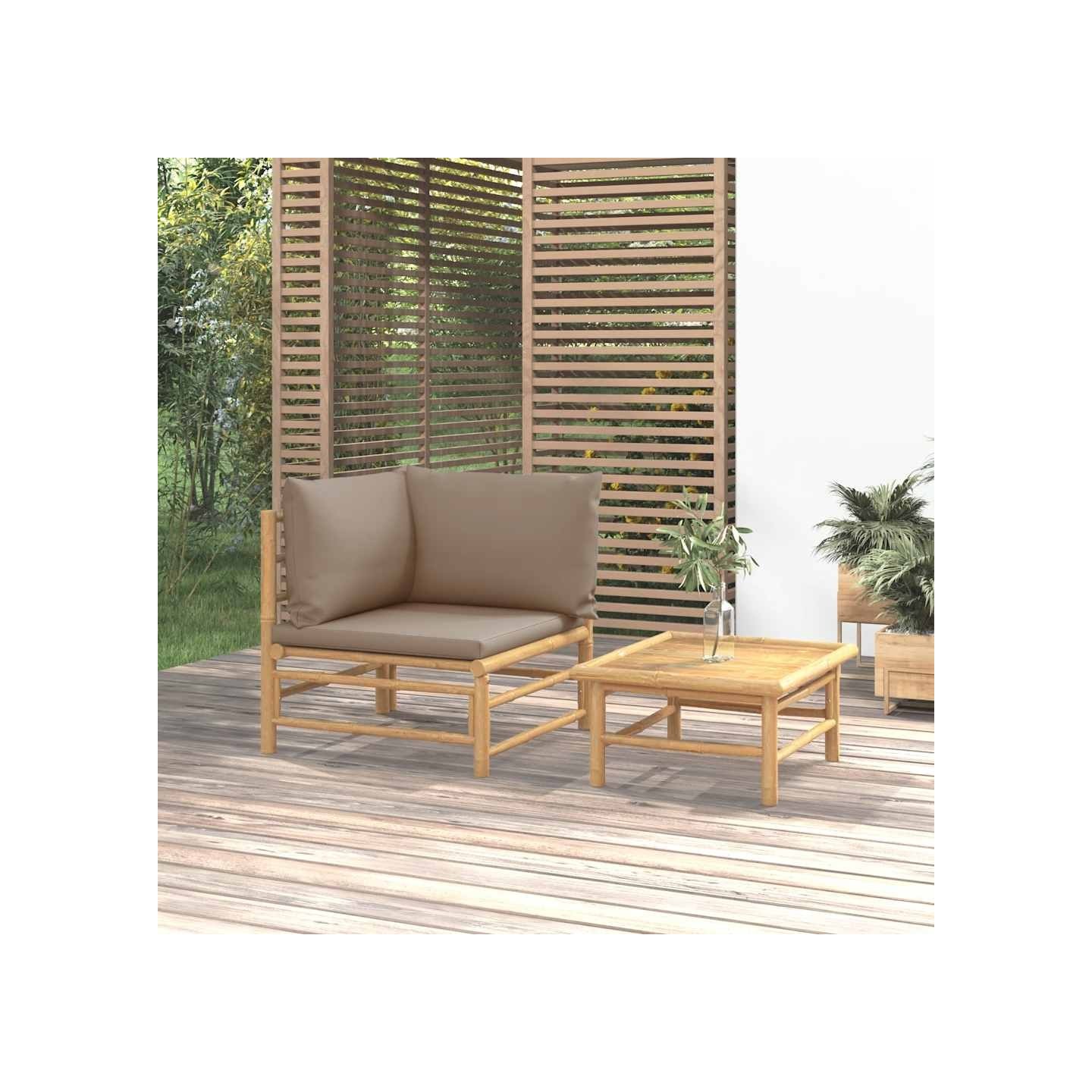 Salon de jardin 2 pcs avec coussins taupe bambou
