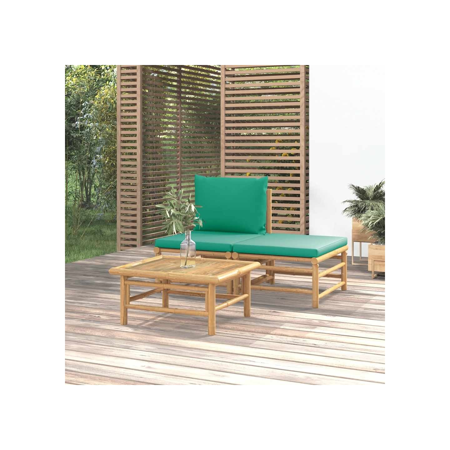 Salon de jardin 3 pcs avec coussins vert bambou