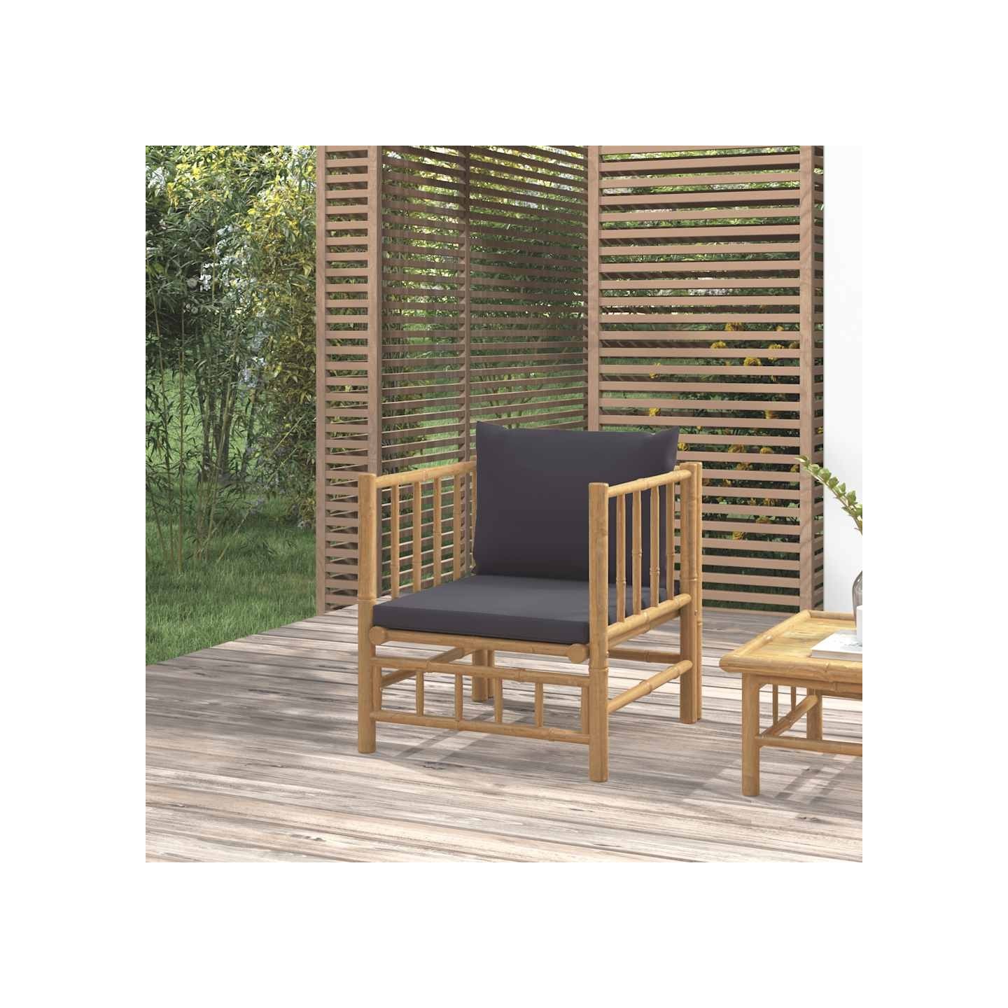 Canapé de jardin avec coussins gris foncé bambou