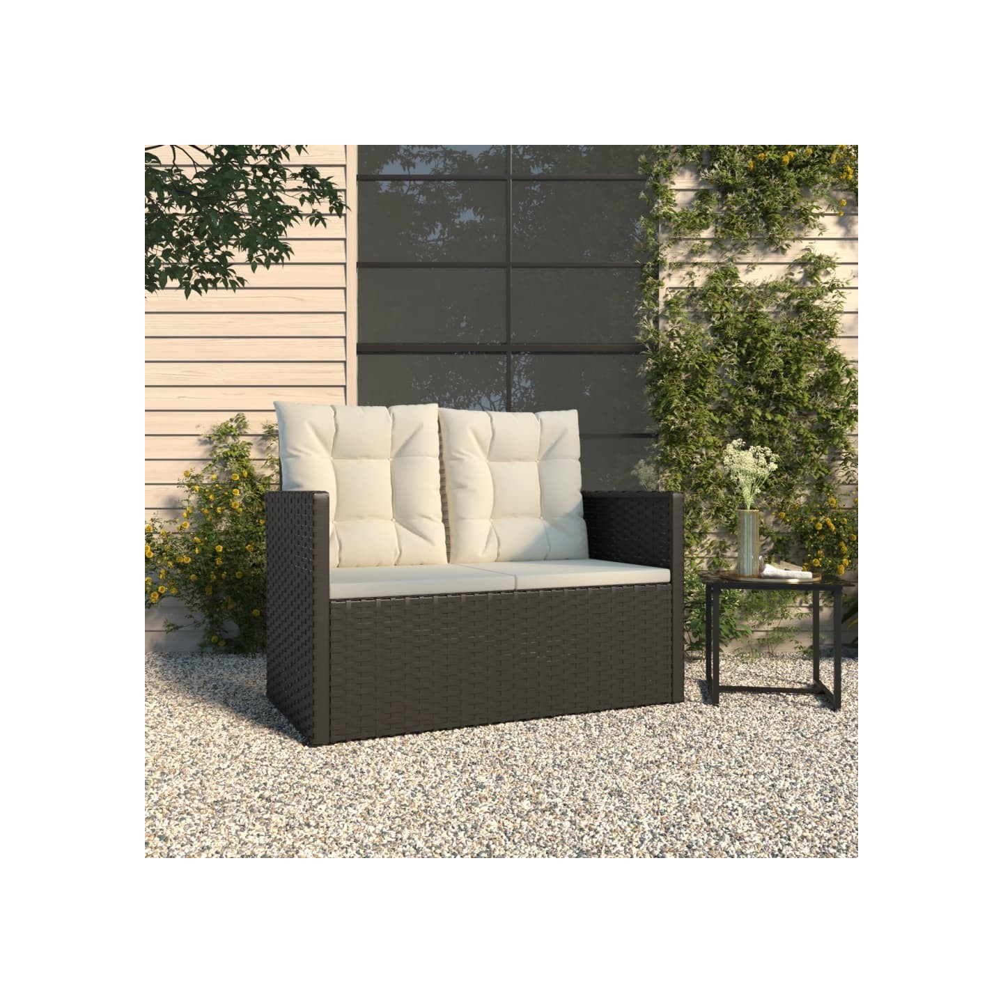 Banc de jardin avec coussins Noir 105 cm Résine tressée