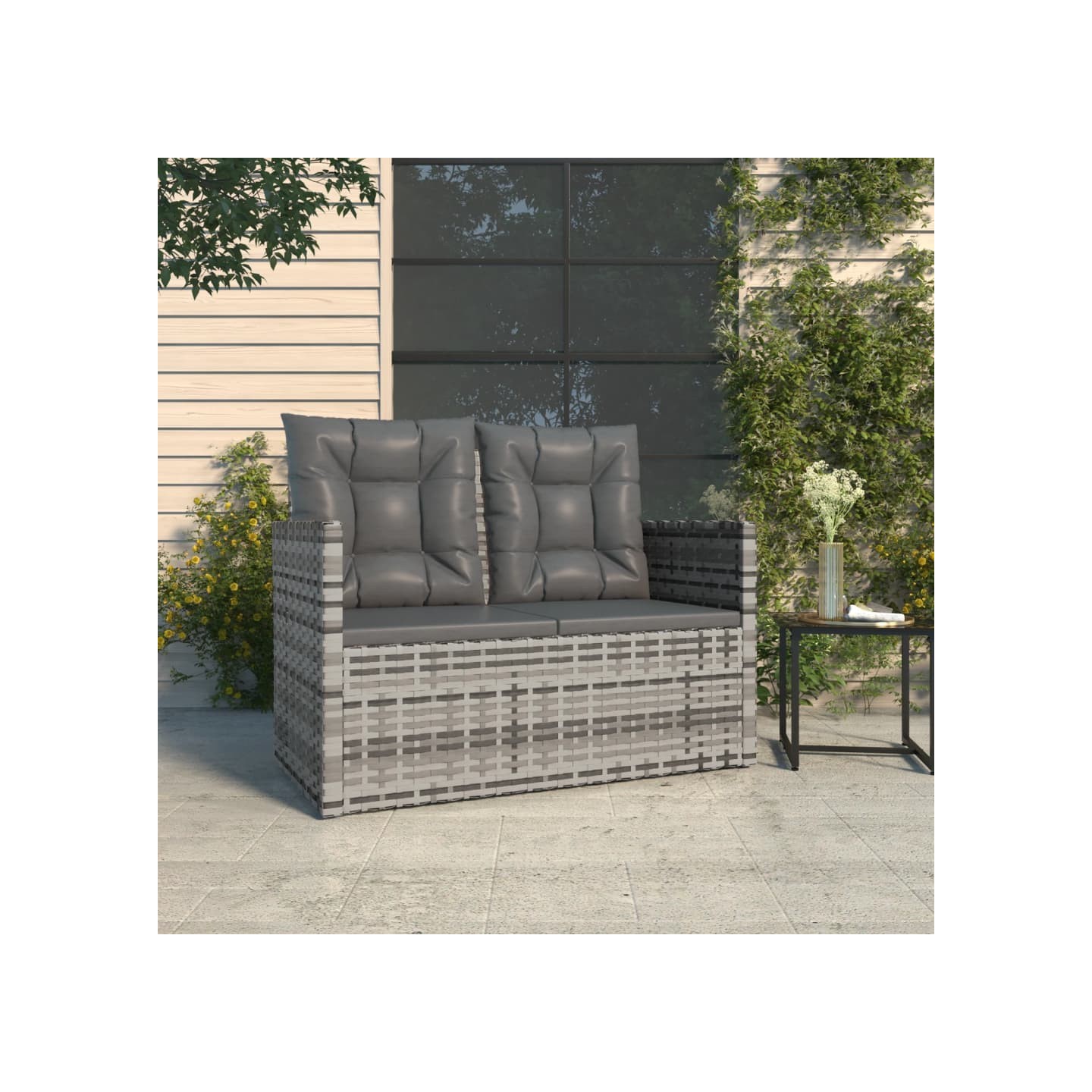 Banc de jardin avec coussins Gris 105 cm Résine tressée