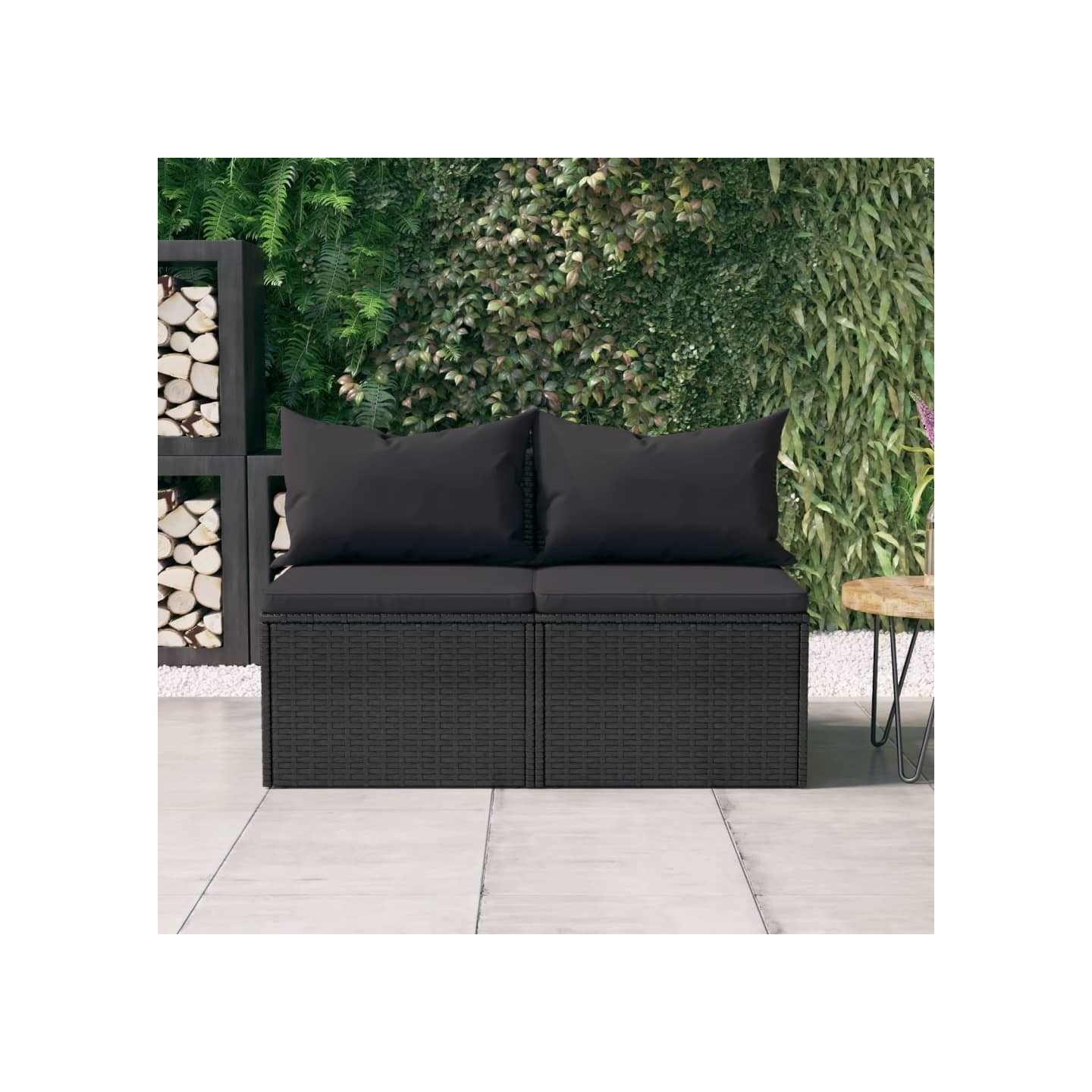Canapés centraux de jardin et coussins 2pcs Noir Résine tressée