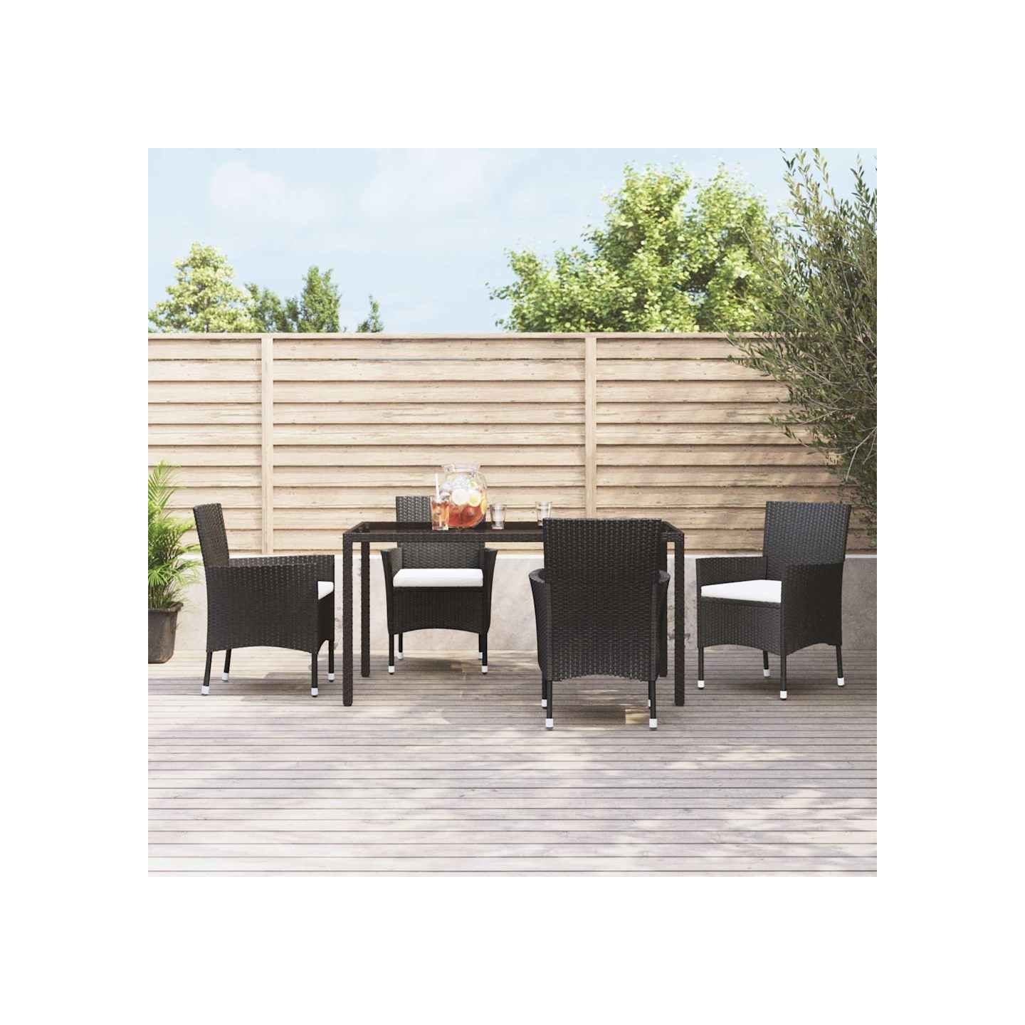 Chaises de jardin avec coussins 4 pièces en polyrotin noir