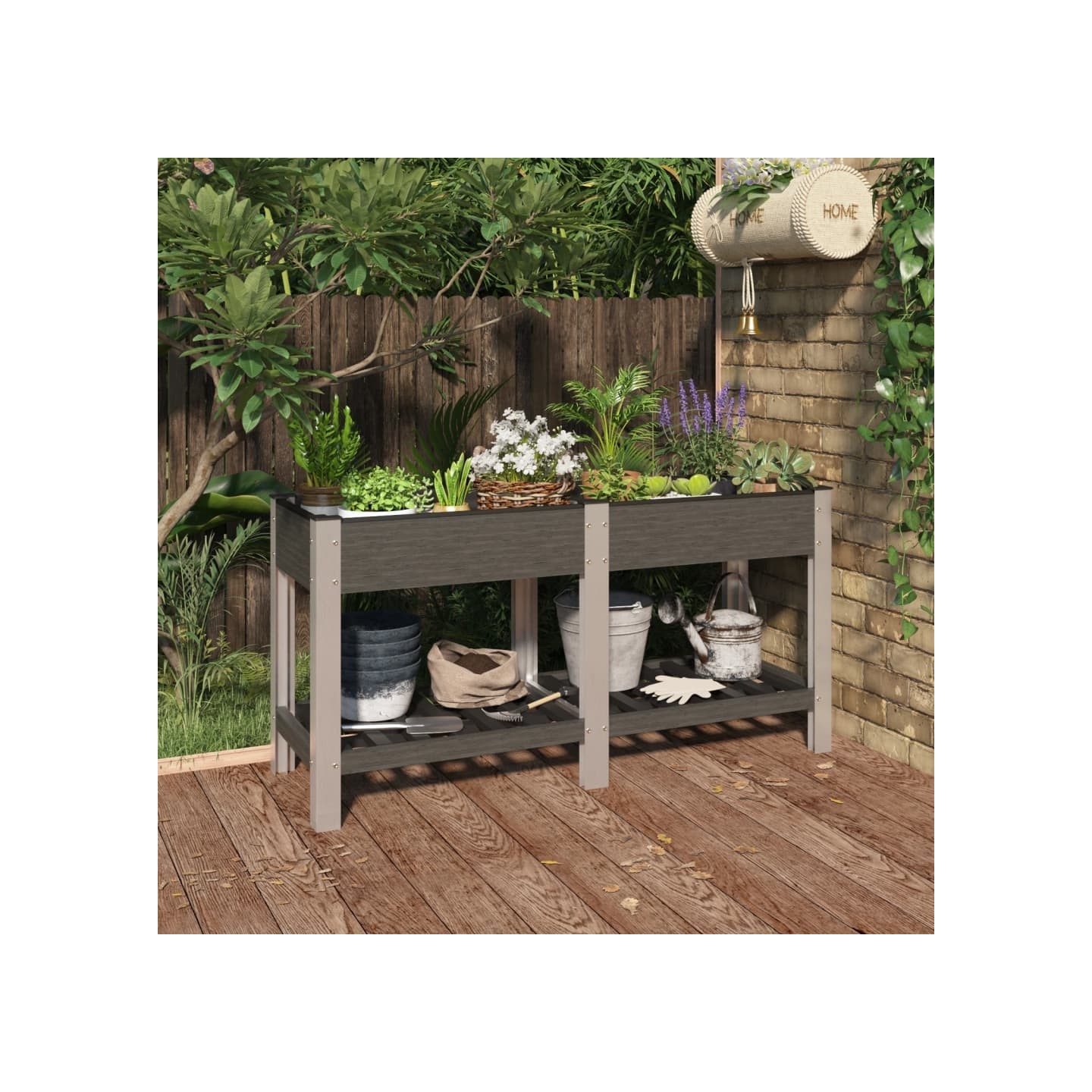 Lit surélevé de jardin avec étagère Gris 150x50x75 cm WPC
