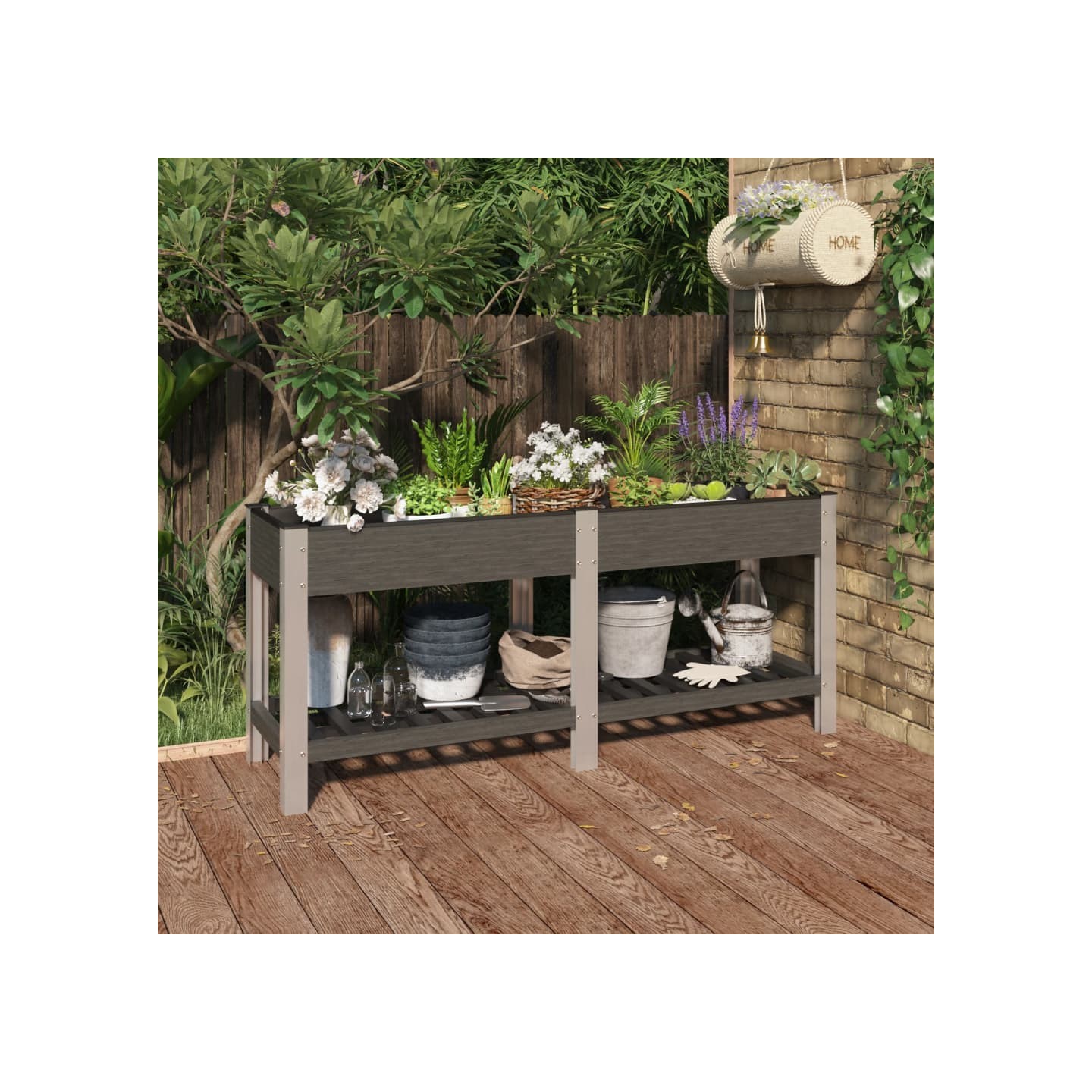 Lit surélevé de jardin avec étagère Gris 175x50x75 cm WPC
