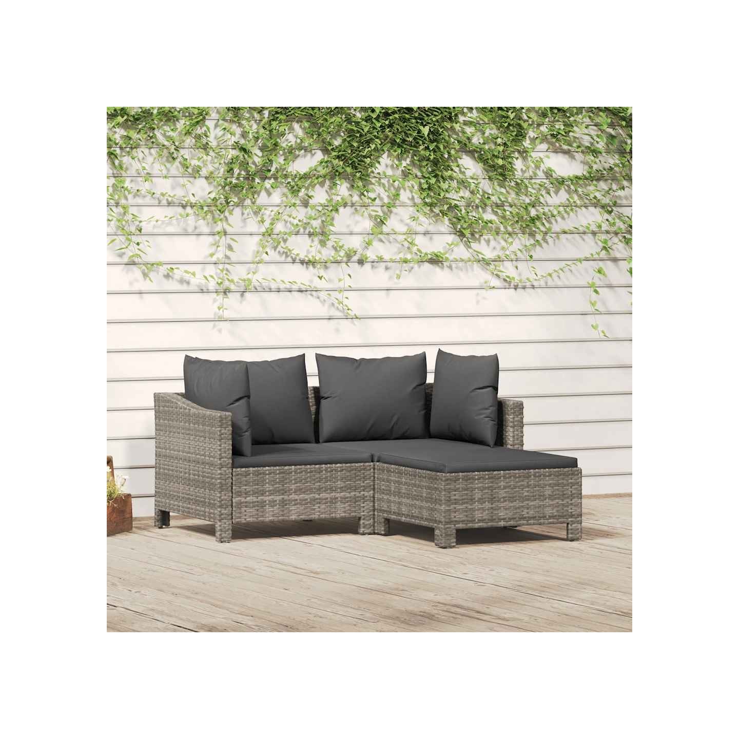 Salon de jardin 3 pcs avec coussins Gris Résine tressée
