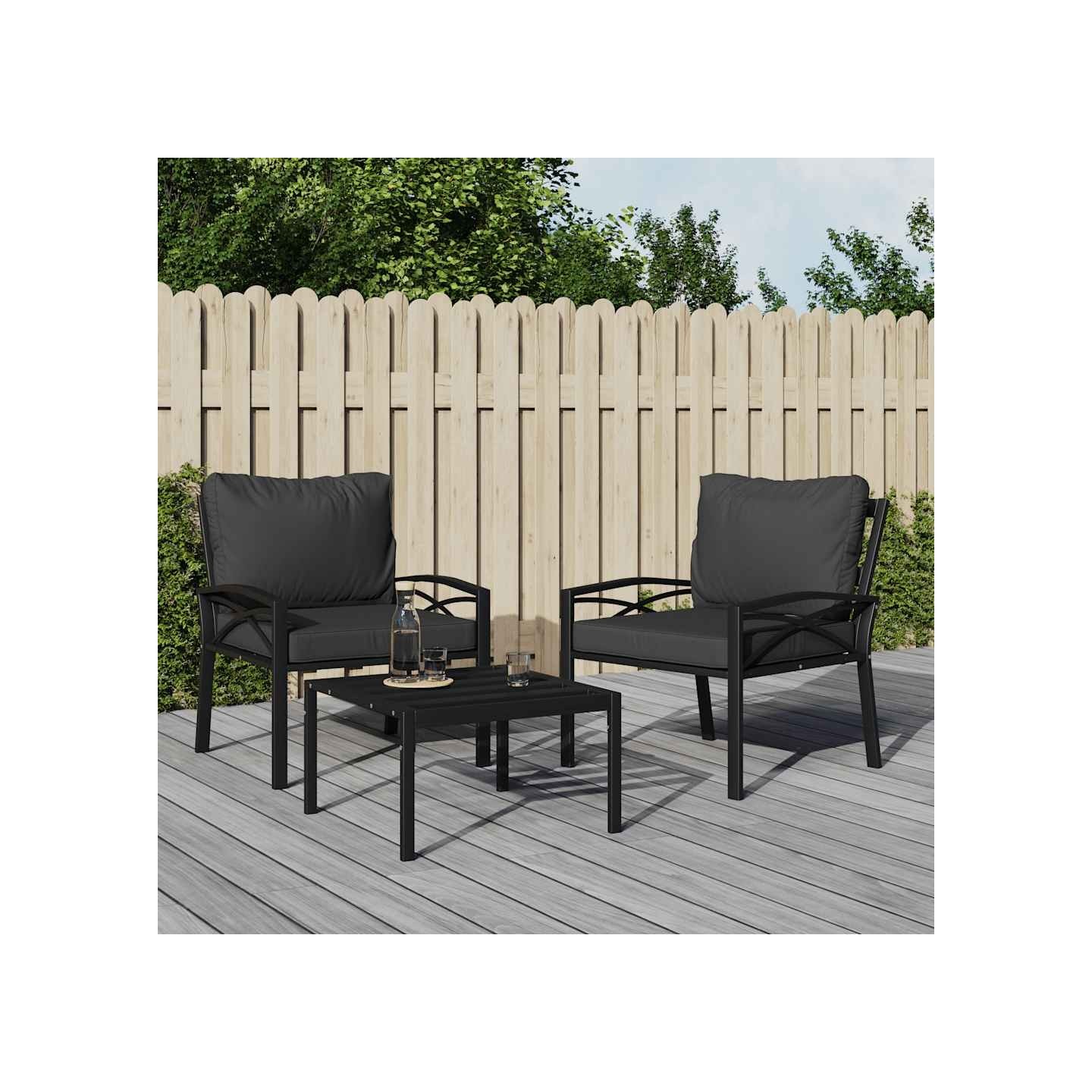 Chaises de jardin avec coussins gris lot de 2 68x76x79 cm acier