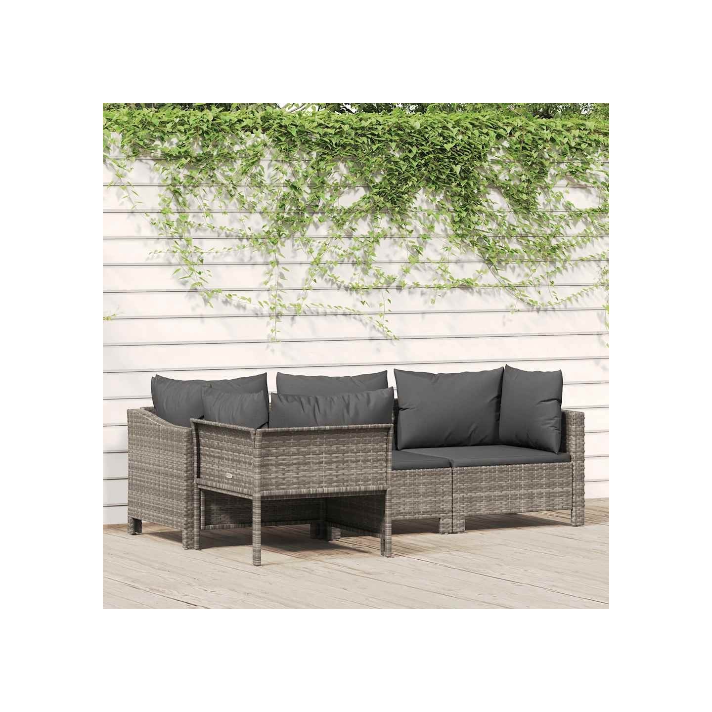 Salon de jardin 4 pièces avec coussins en polyrotin gris