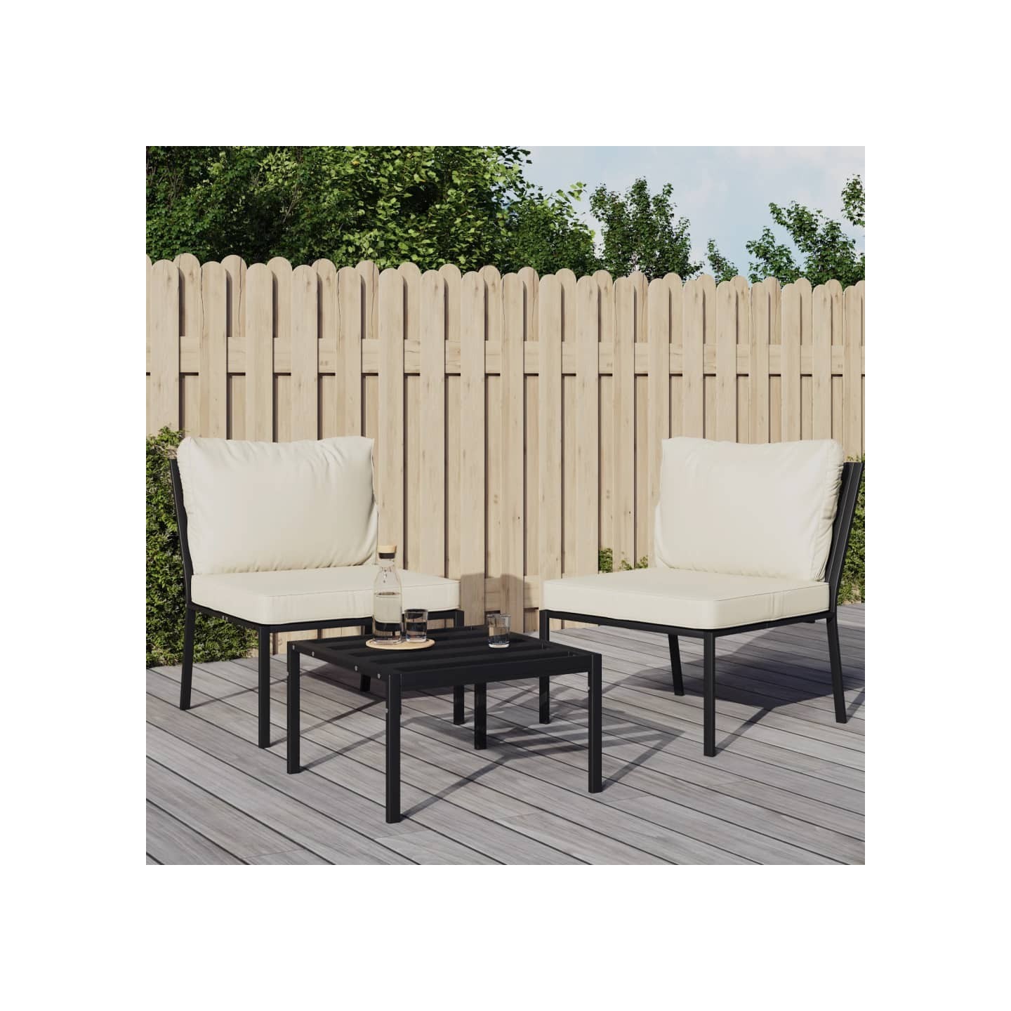 Chaises de jardin et coussins sable lot de 2 60x74x79 cm acier