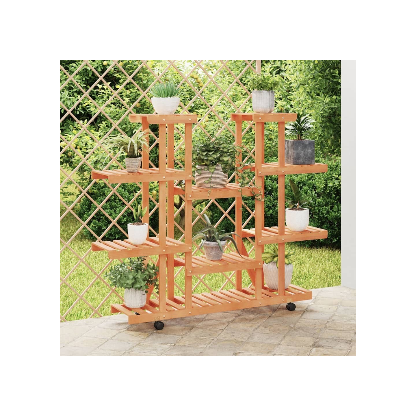 Support à fleurs avec roues 110x25x115 cm bois massif de sapin