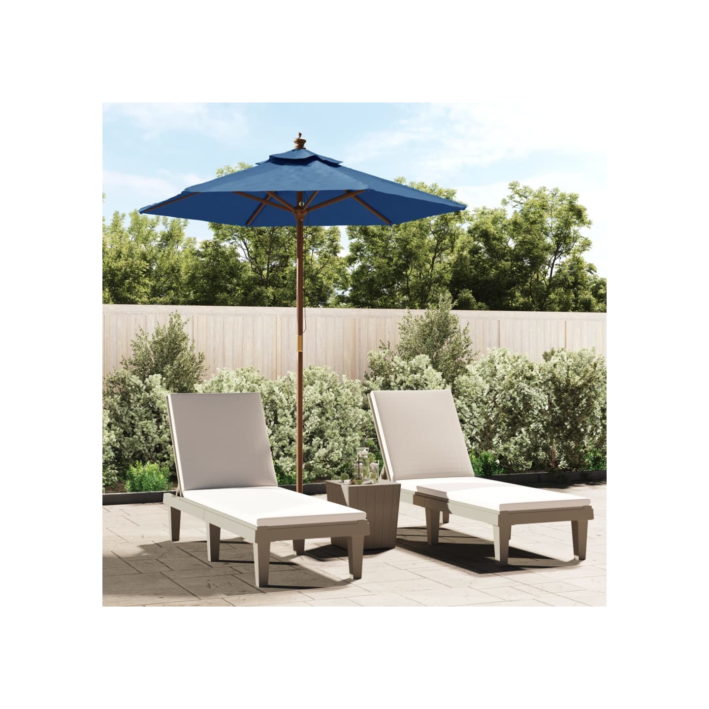 Parasol de jardin avec mât en bois bleu azuré 196x231 cm