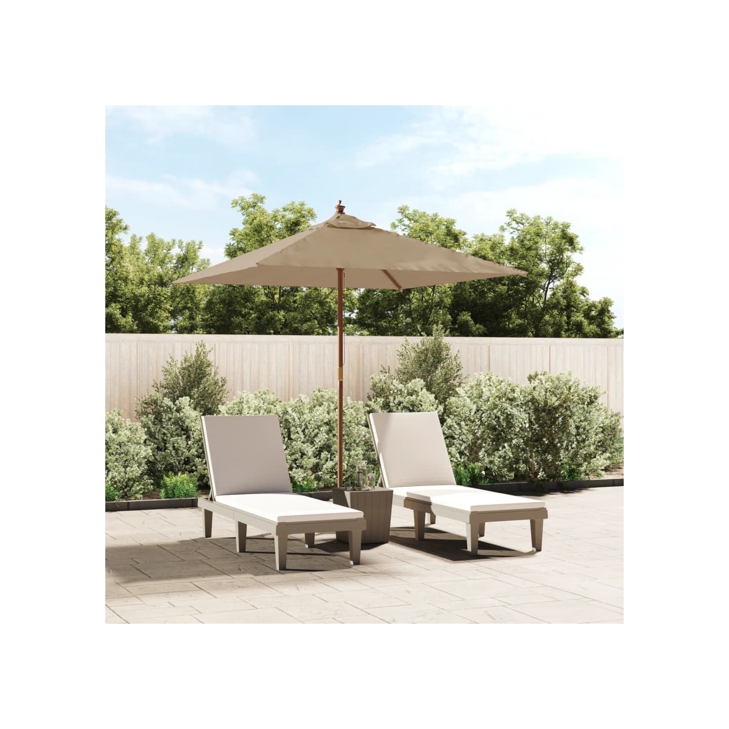 Parasol de jardin avec mât en bois taupe 198x198x231 cm
