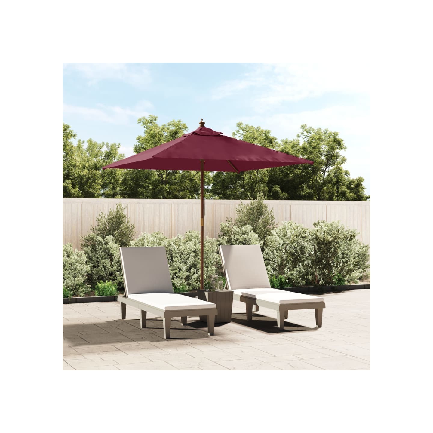 Parasol de jardin avec mât en bois rouge bordeaux 198x198x231cm