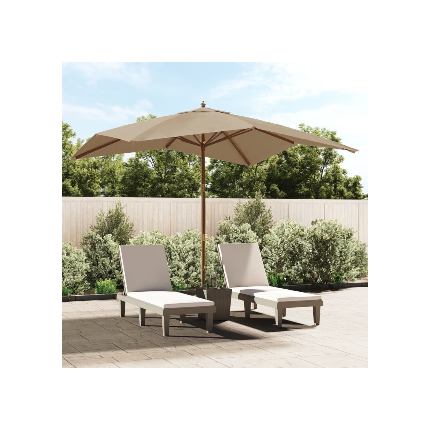 Parasol de jardin avec mât en bois taupe 300x300x273 cm