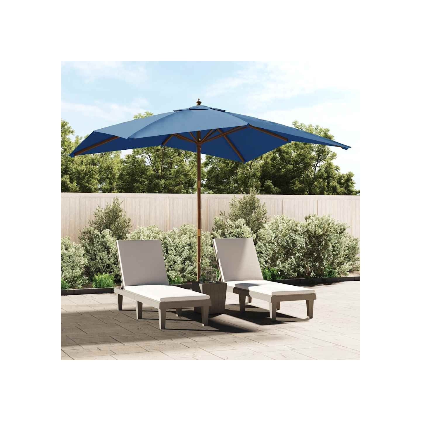 Parasol de jardin avec mât en bois bleu azuré 300x300x273 cm