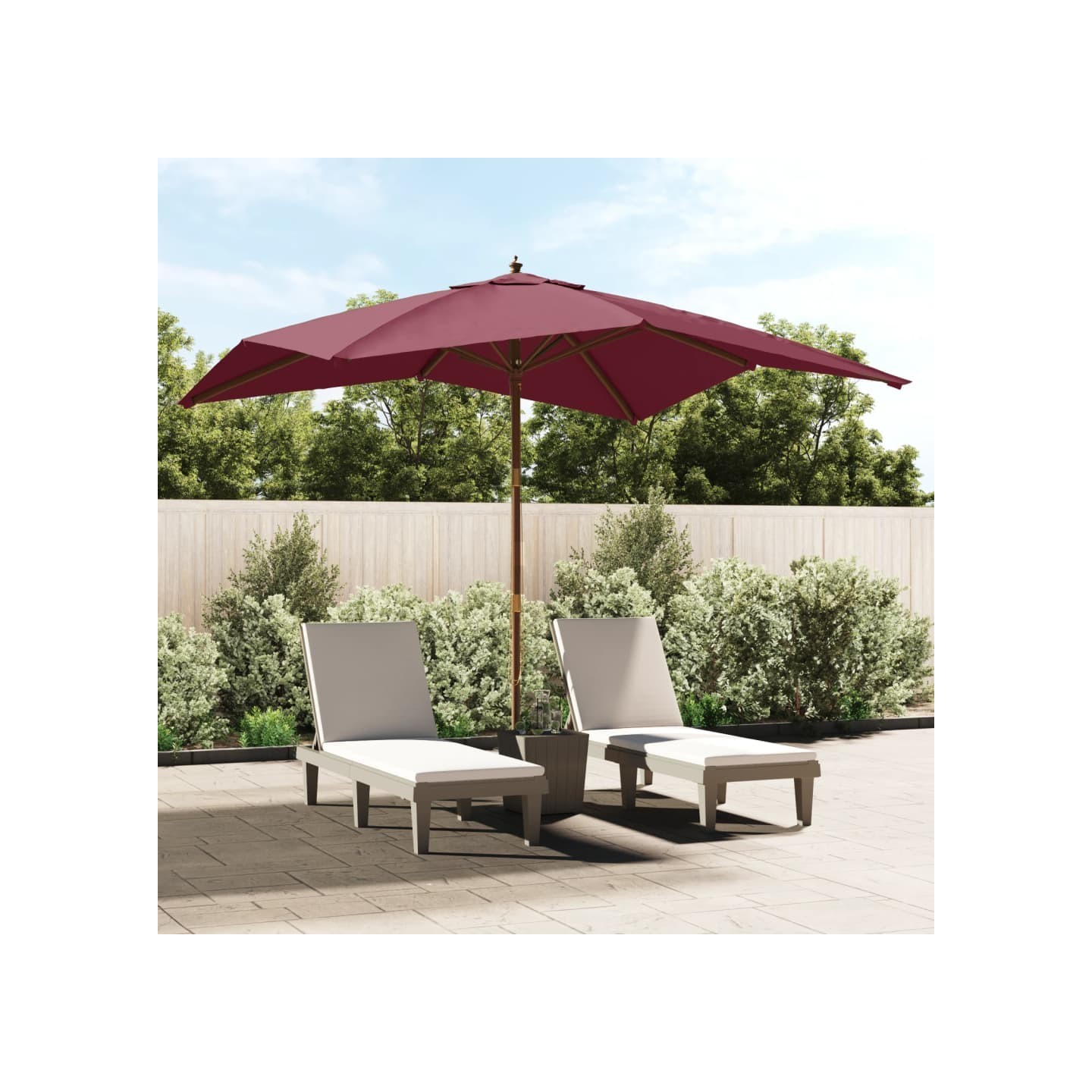 Parasol de jardin avec mât en bois rouge bordeaux 300x300x273cm