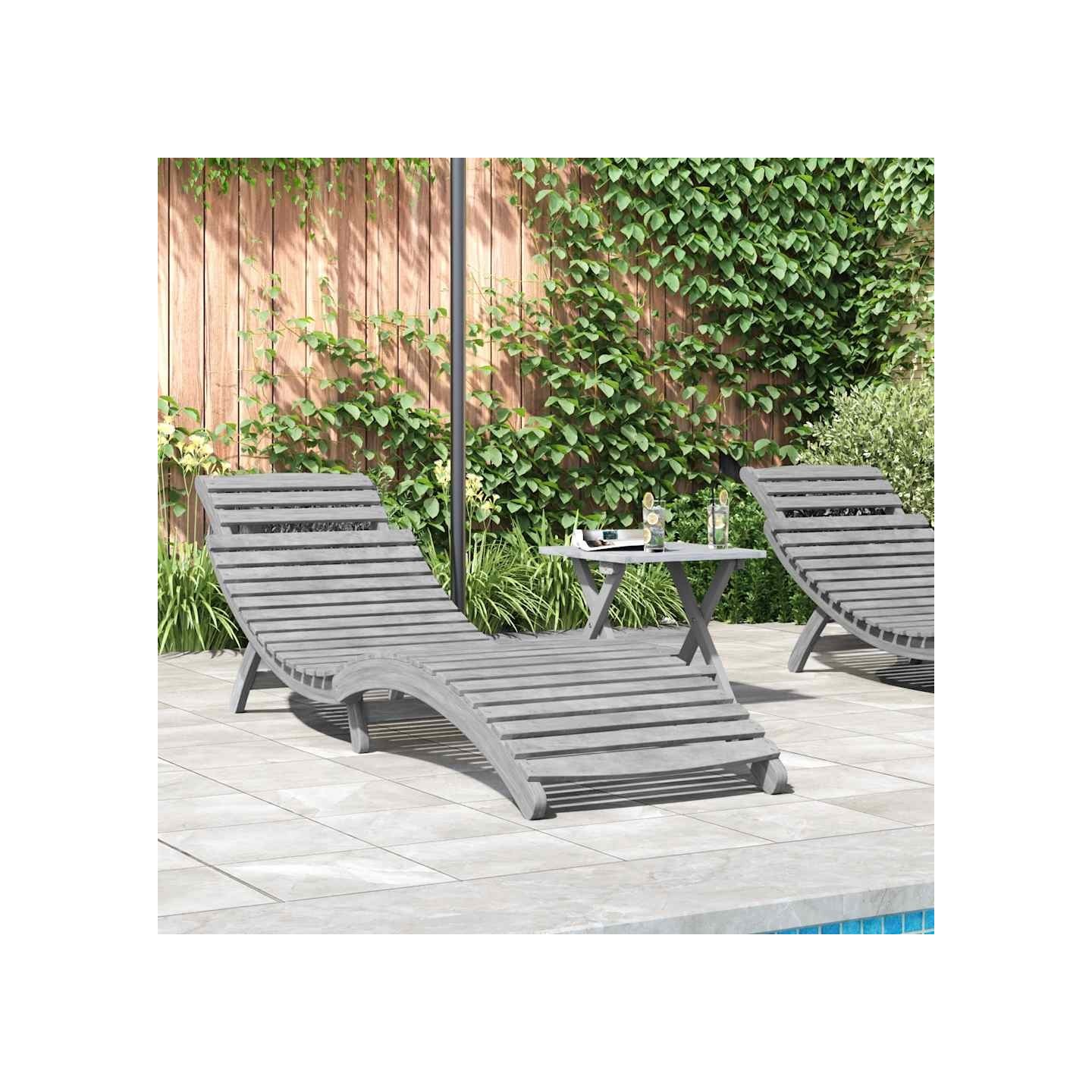 Chaise longue gris 184x55x64 cm bois massif d'acacia