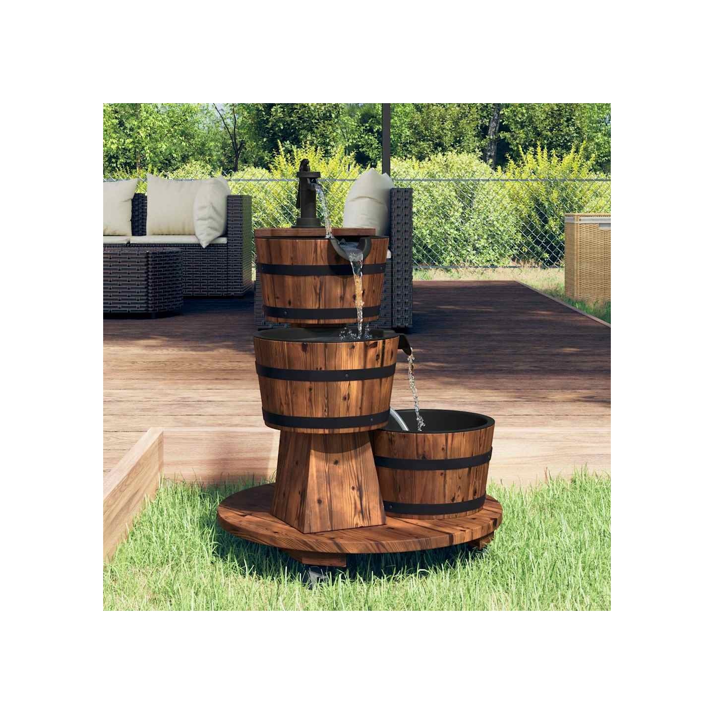 Fontaine à eau sur roues pompe 55x55x80 cm bois de sapin massif