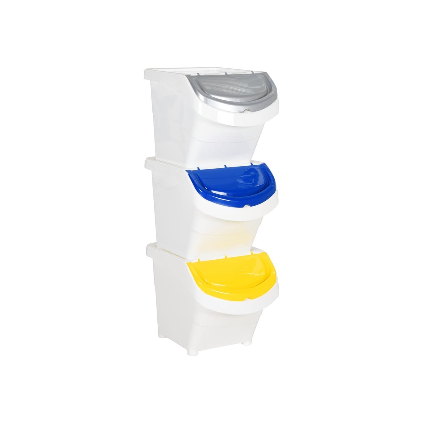 Poubelles empilables avec couvercles 3 pcs blanc PP 78 L
