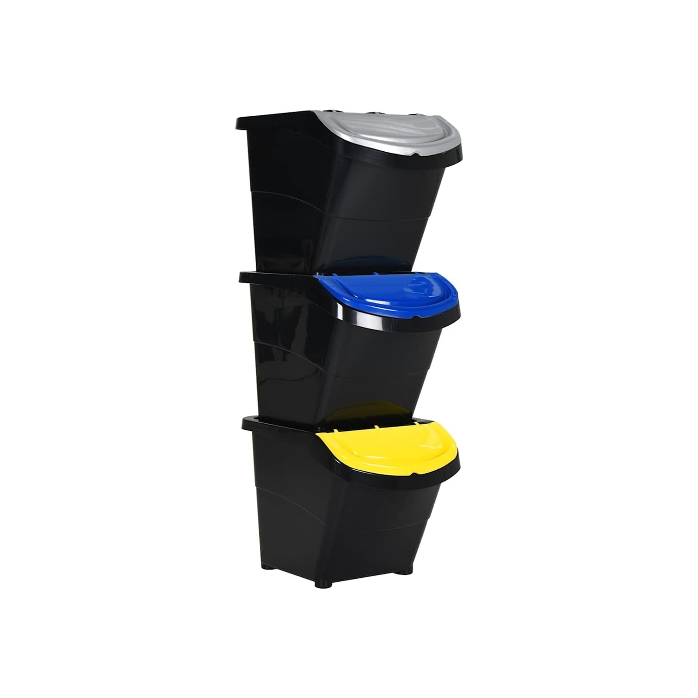 Poubelles empilables avec couvercles 3 pcs noir PP 78 L