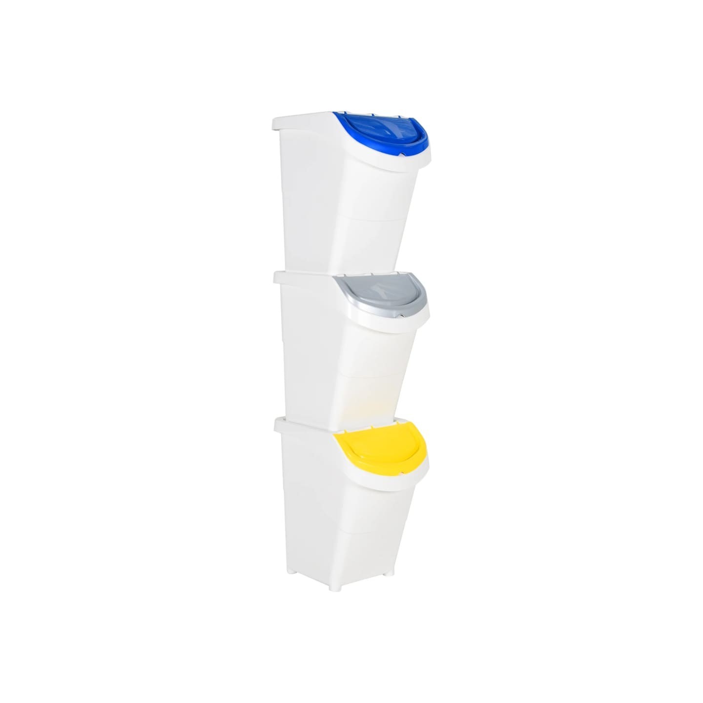 Poubelles empilables avec couvercles 3 pcs blanc PP 120 L