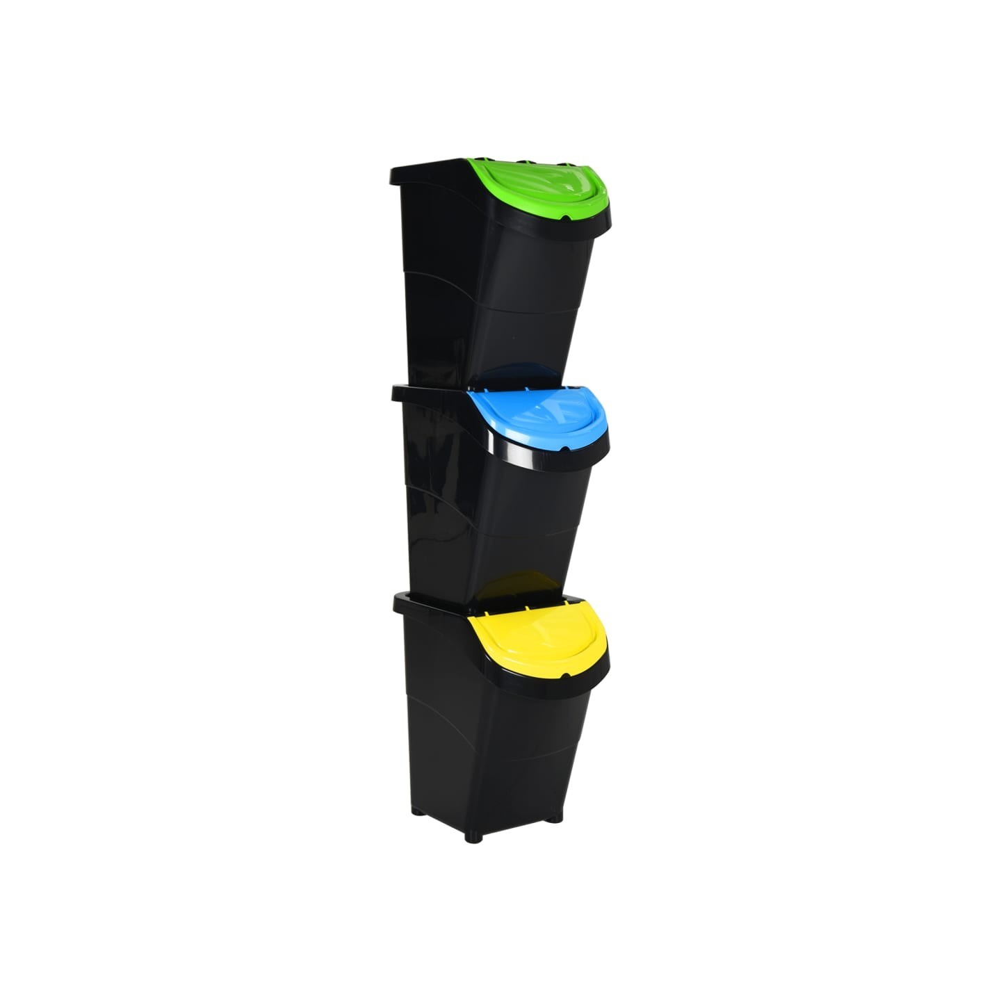 Poubelles empilables avec couvercles 3 pcs noir PP 120 L