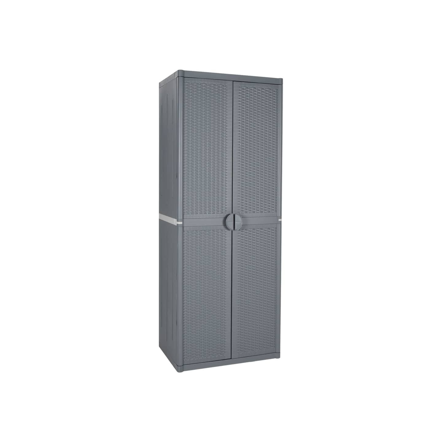 Armoire de rangement de jardin gris 65x45x172 cm PP rotin