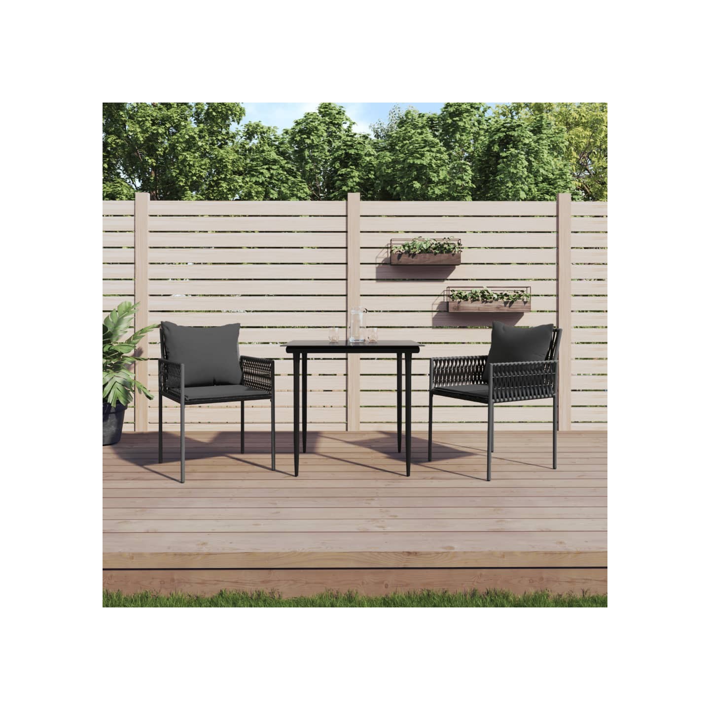 Chaises de jardin avec coussins lot de 2 noir 54x61x83 cm rotin