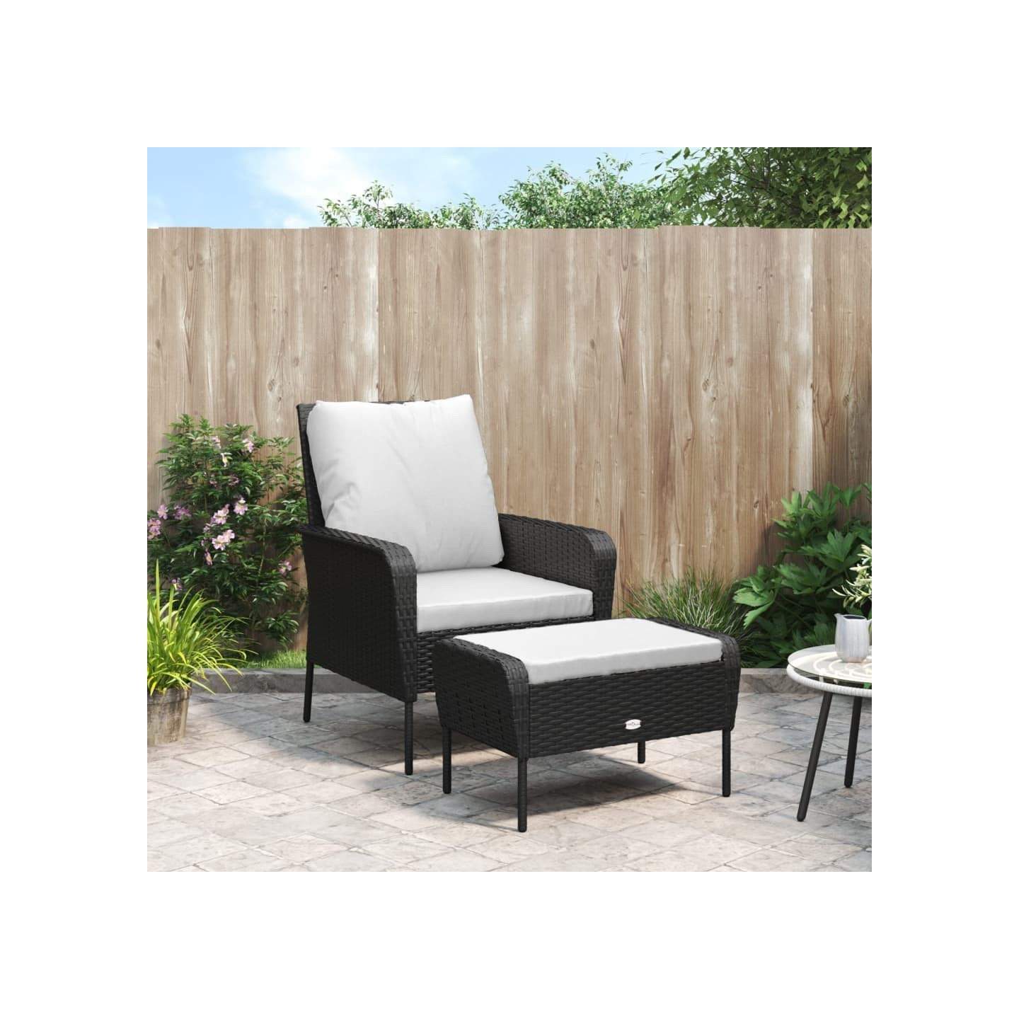Chaise de jardin avec tabouret noir résine tressée