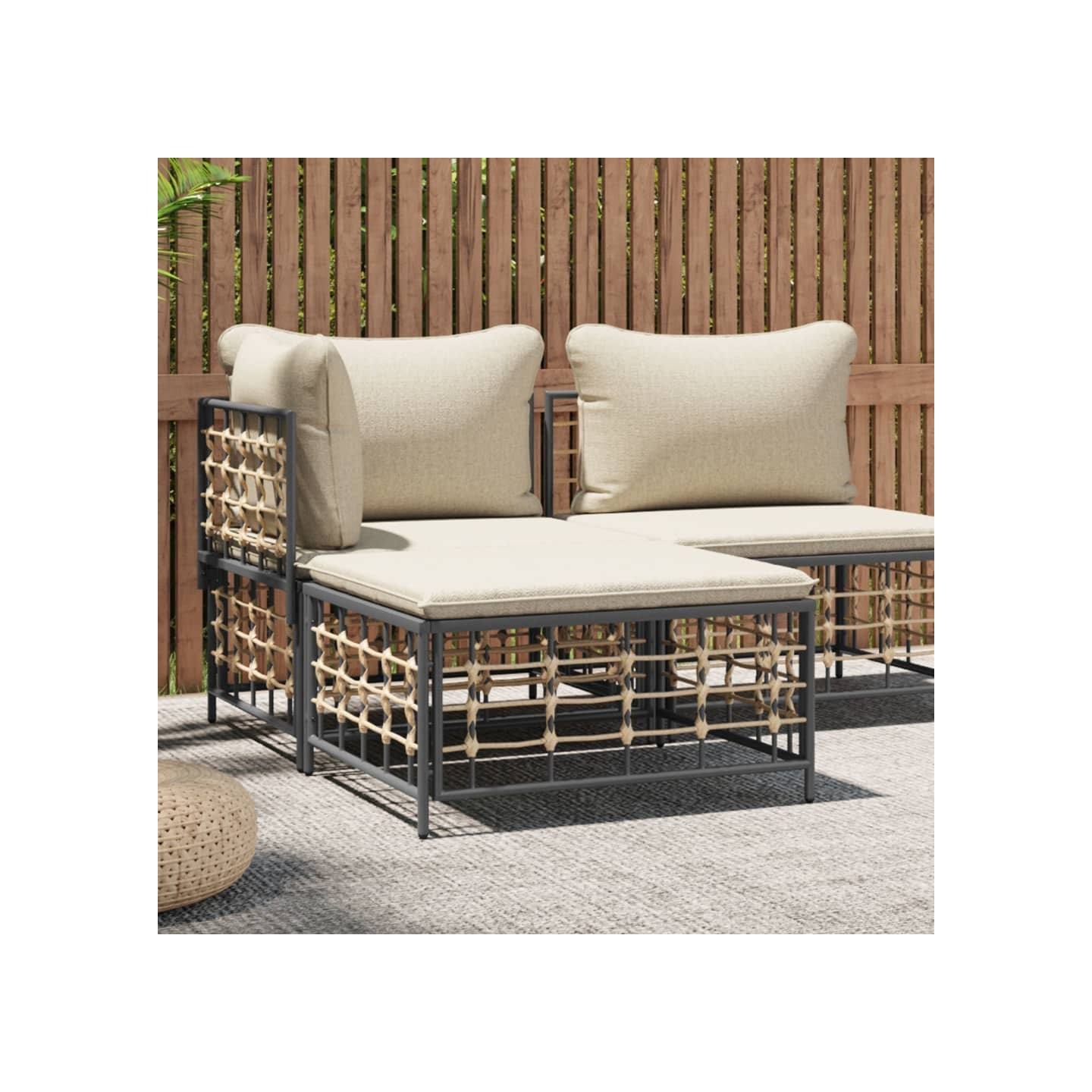 Tabouret de jardin avec coussin beige résine tressée