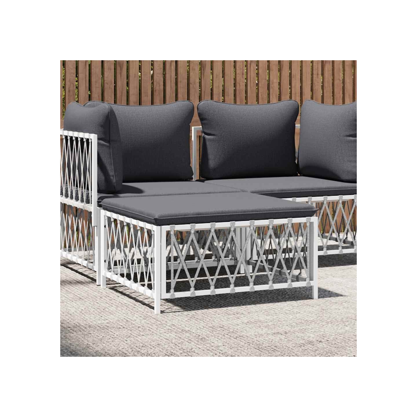 Repose-pied de jardin avec coussin blanc tissu tissé