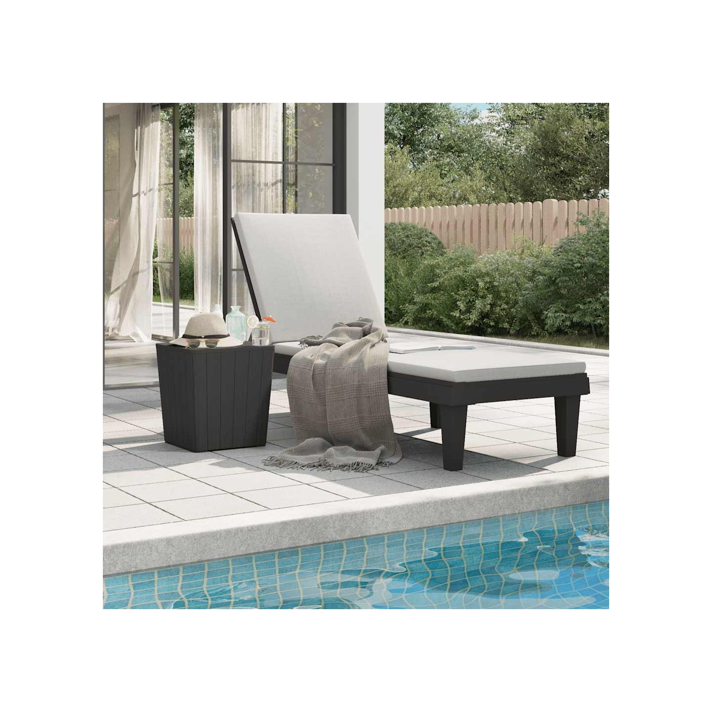 Chaise longue noir 155x58x83 cm polypropylène