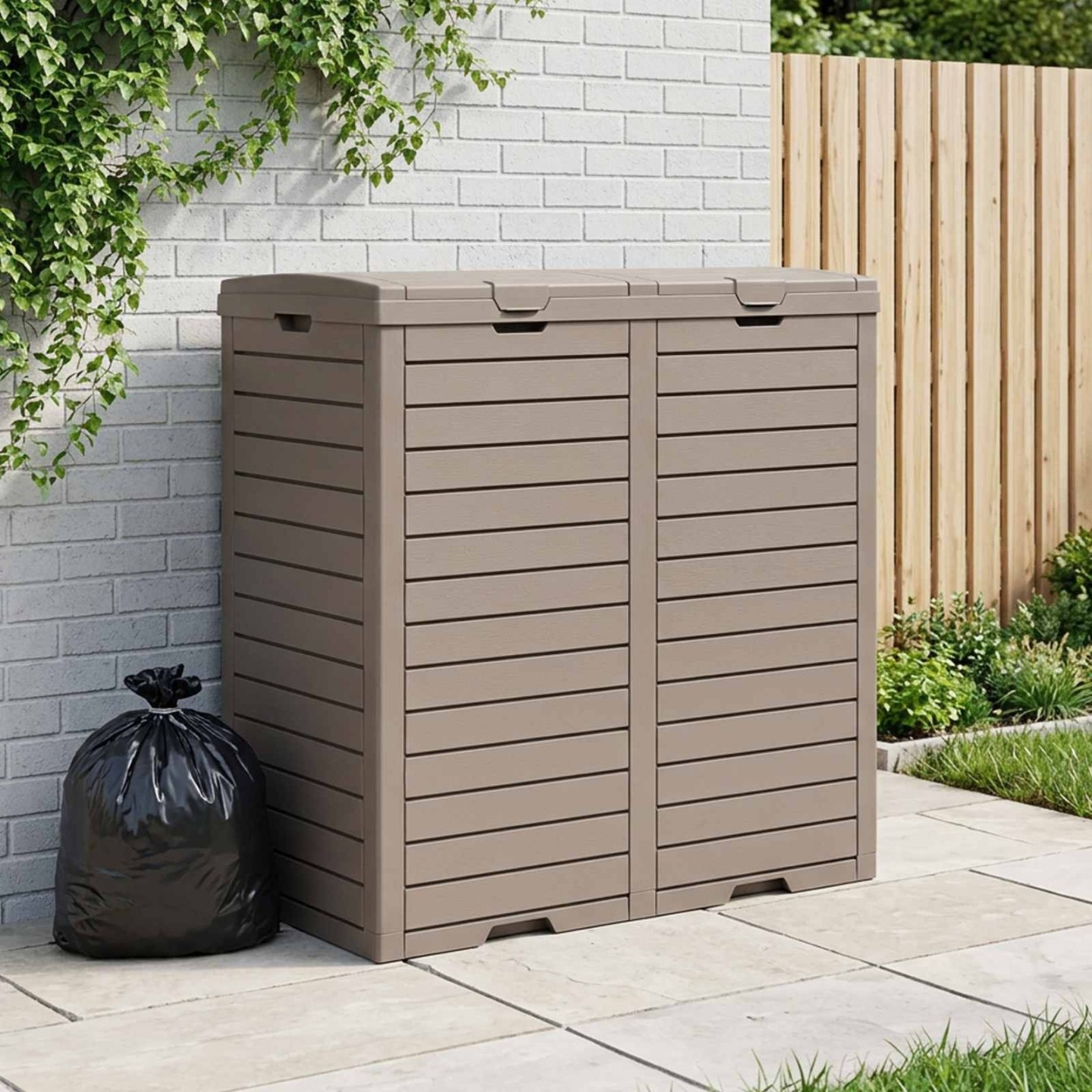 Poubelle d'extérieur marron clair 78x41x86 cm polypropylène