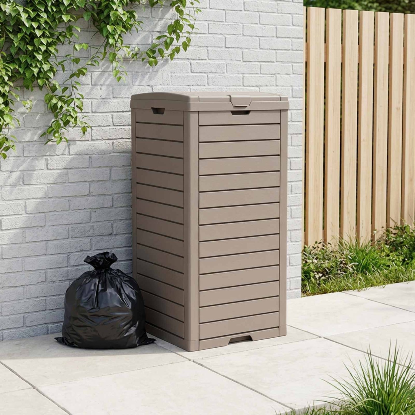 Poubelle d'extérieur marron clair 41x41x86 cm polypropylène