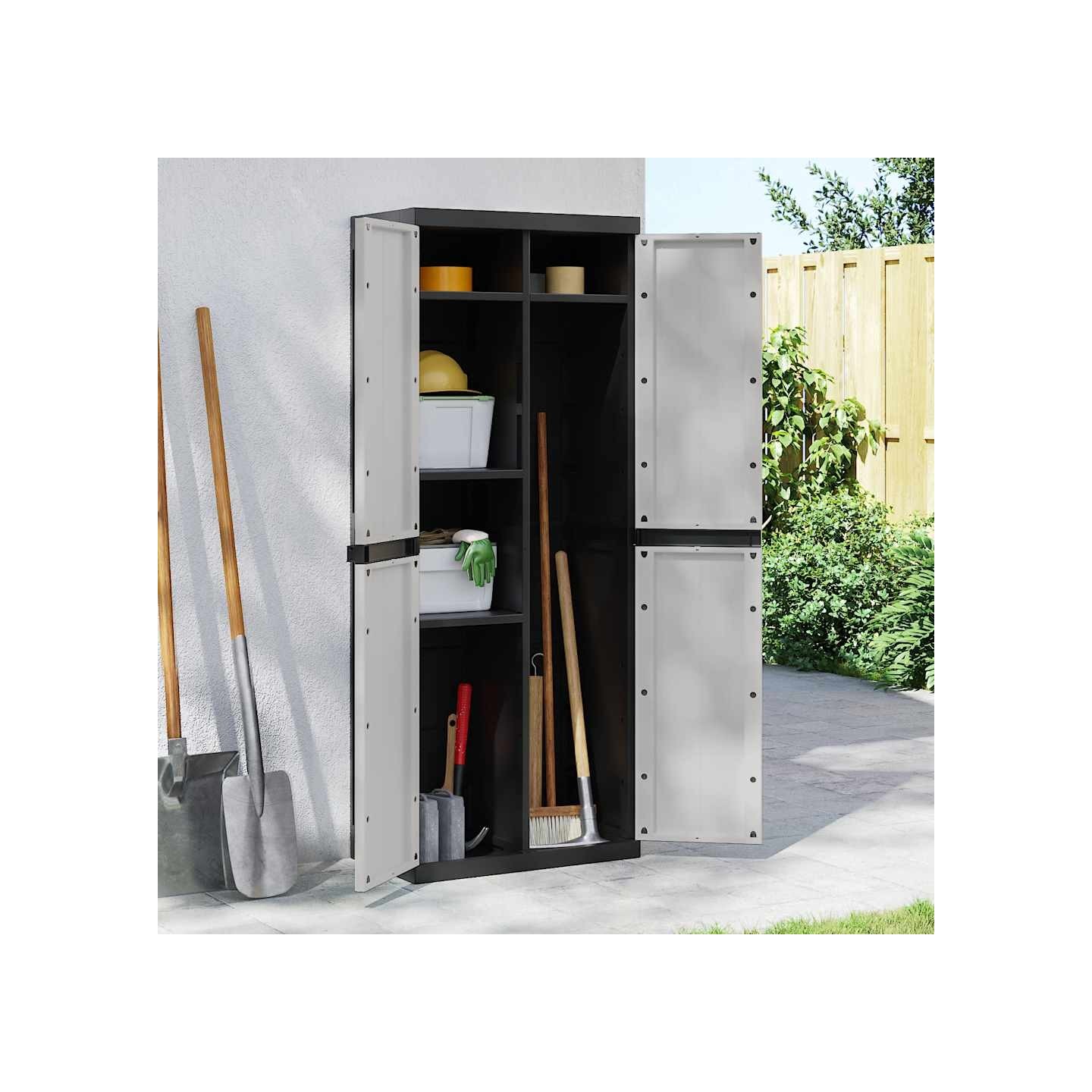 Armoire de rangement d'extérieur gris et noir 65x37x165 cm PP