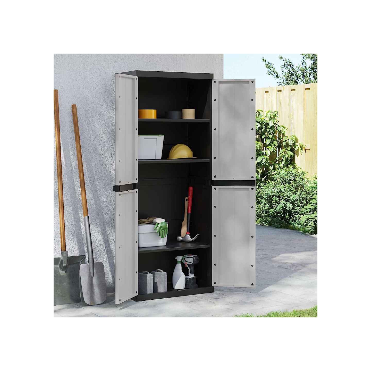 Armoire de rangement d'extérieur gris et noir 65x37x165 cm PP