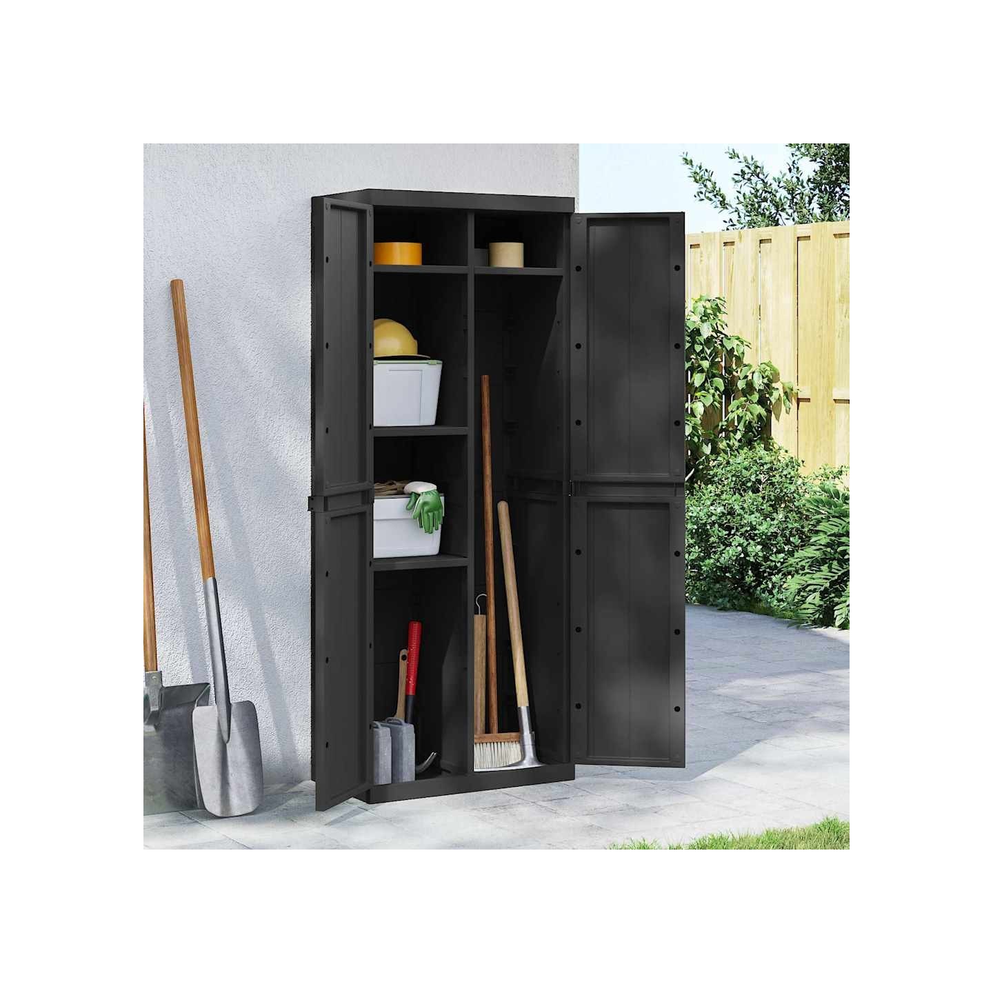 Armoire de rangement d'extérieur noir 65x37x165 cm PP