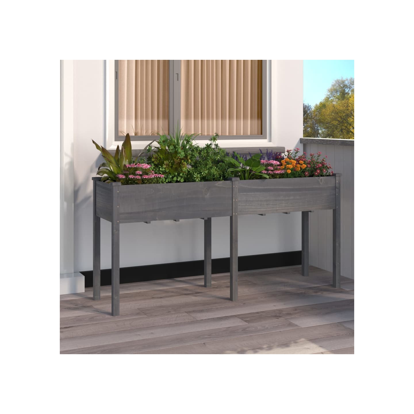 Jardinière avec doublure gris 161x45x76 cm bois massif de sapin