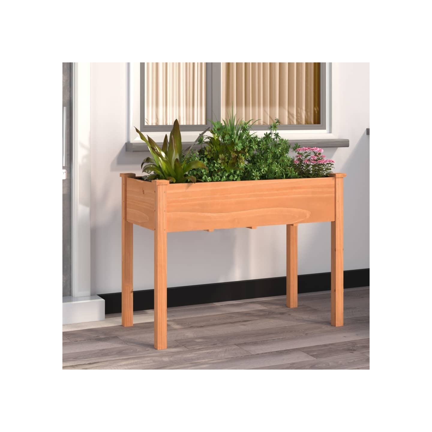 Jardinière avec doublure marron 118x59x76 cm bois massif sapin
