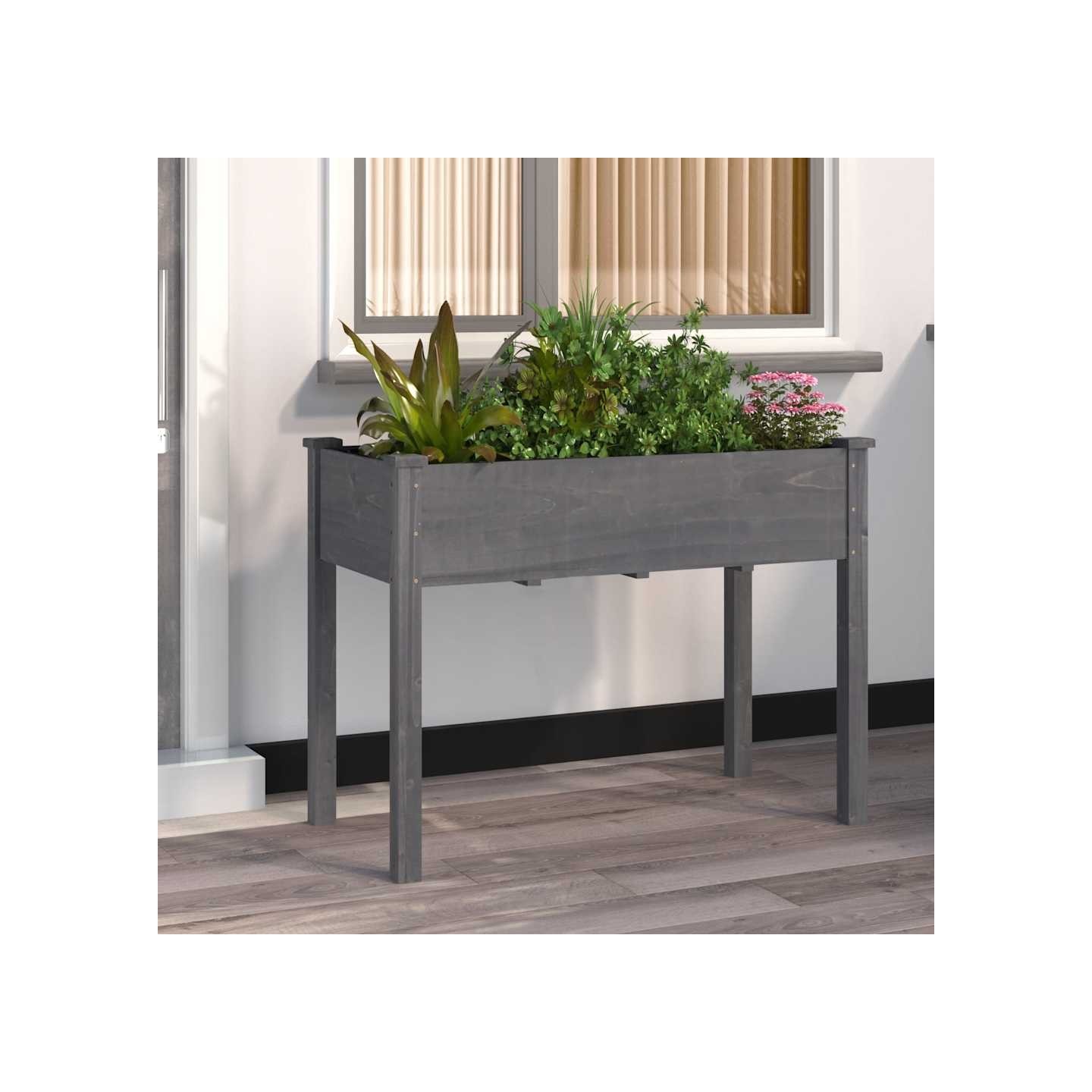 Jardinière avec doublure gris 118x59x76 cm bois massif de sapin