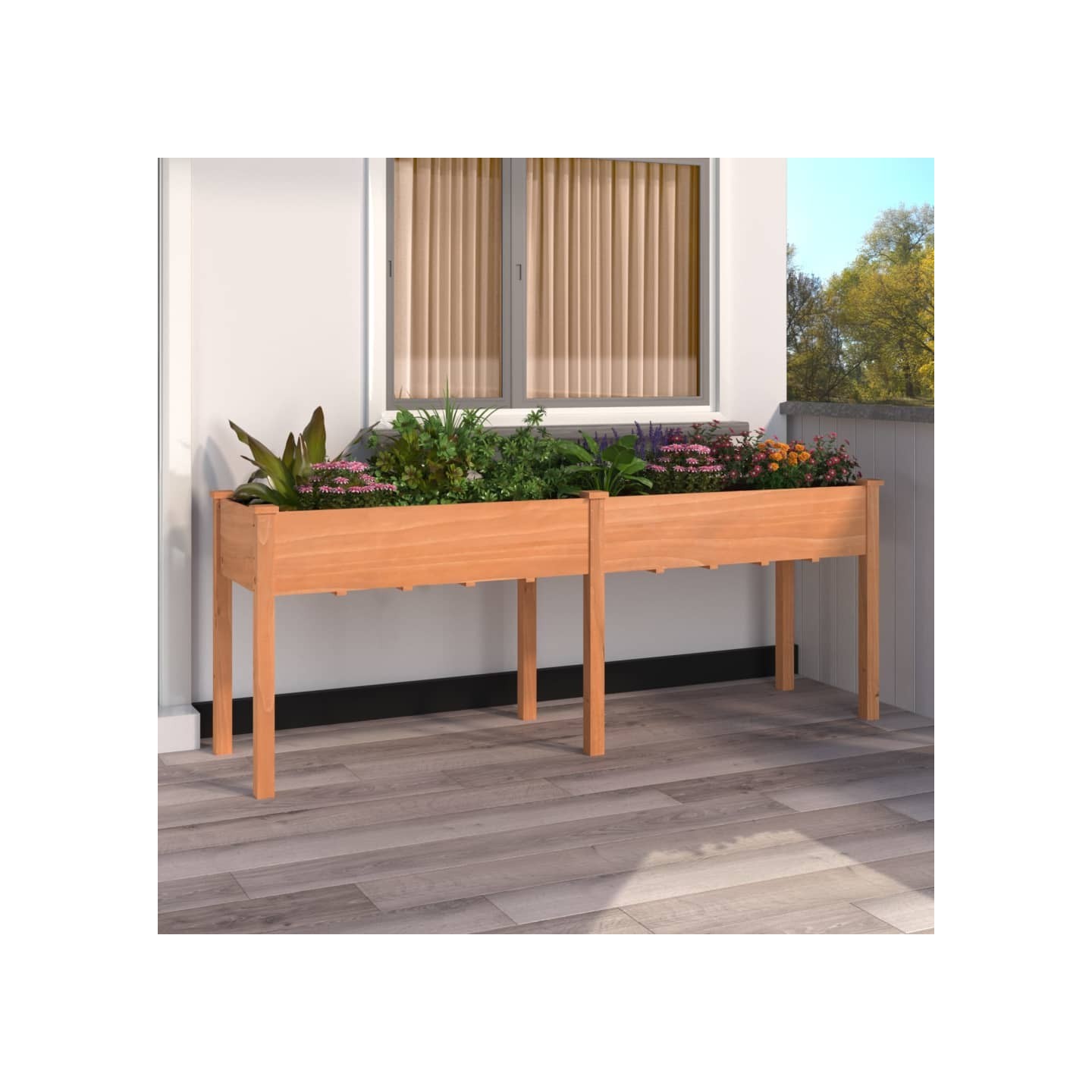 Jardinière avec doublure marron 203x53x76 cm bois massif sapin