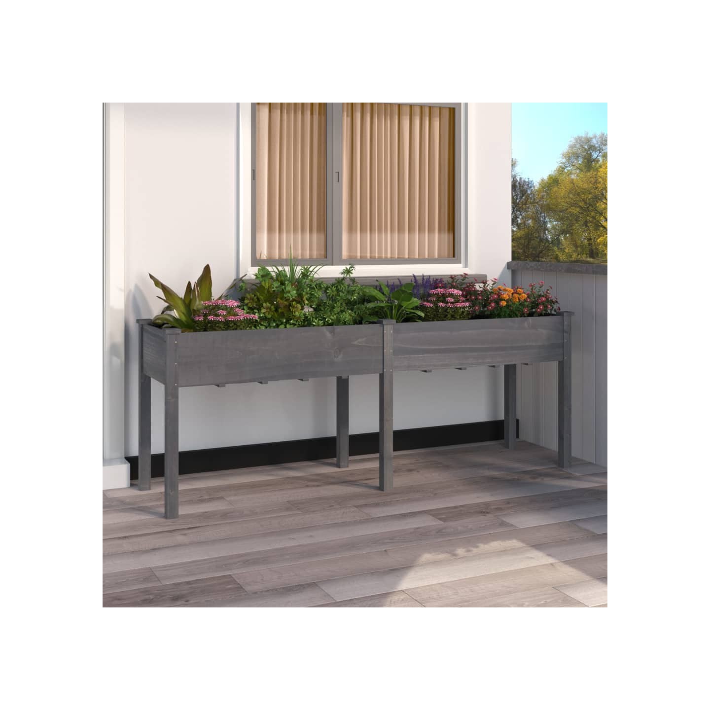 Jardinière avec doublure gris 203x53x76 cm bois massif de sapin