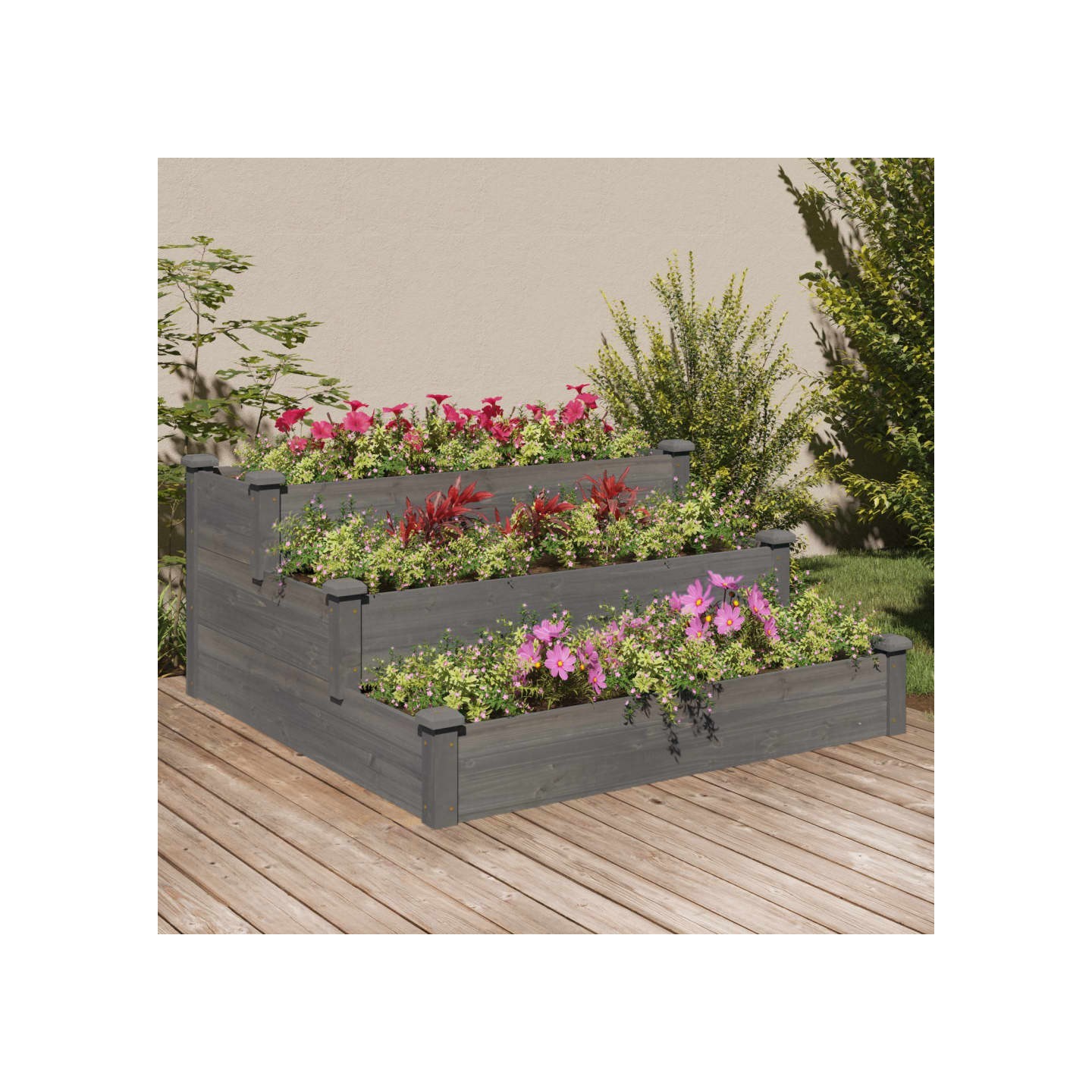 Lit surélevé de jardin gris 120x120x56 cm bois massif de sapin