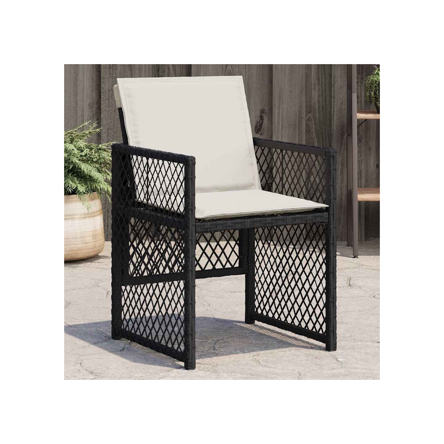Chaises de jardin lot de 4 avec coussins noir résine tressée